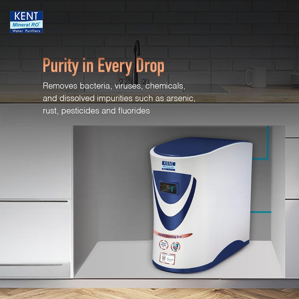 KENT Sterling Star 6L RO + UV + UF + TDS Under the Sink Water Purifier with Digital Purity & Mineral Display (White/Blue)_5