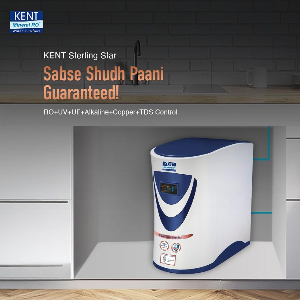 KENT Sterling Star 6L RO + UV + UF + TDS Under the Sink Water Purifier with Digital Purity & Mineral Display (White/Blue)_6