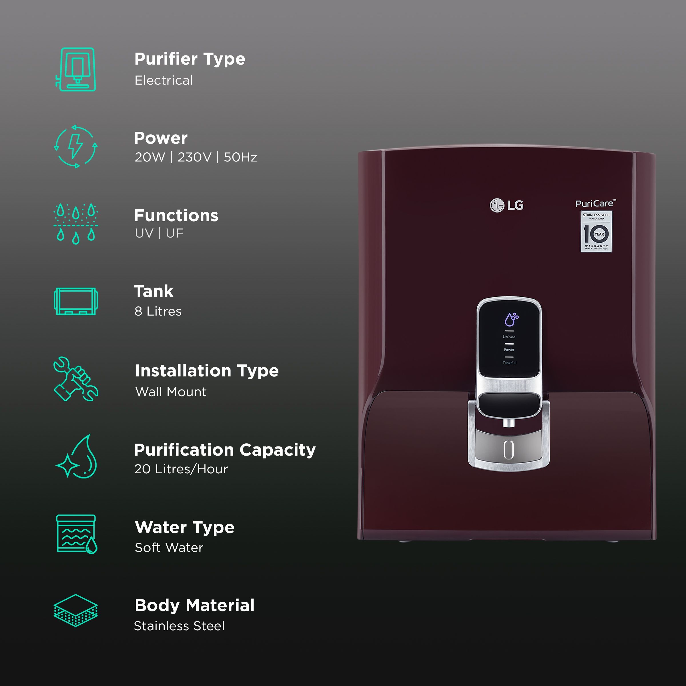 LG PuriCare 8L UV + UF Water Purifier with 7 Stage Purification (Crimson Red) LG PuriCare 8L UV + UF Water Purifier with 7 Stage Purification (Crimson Red)_3