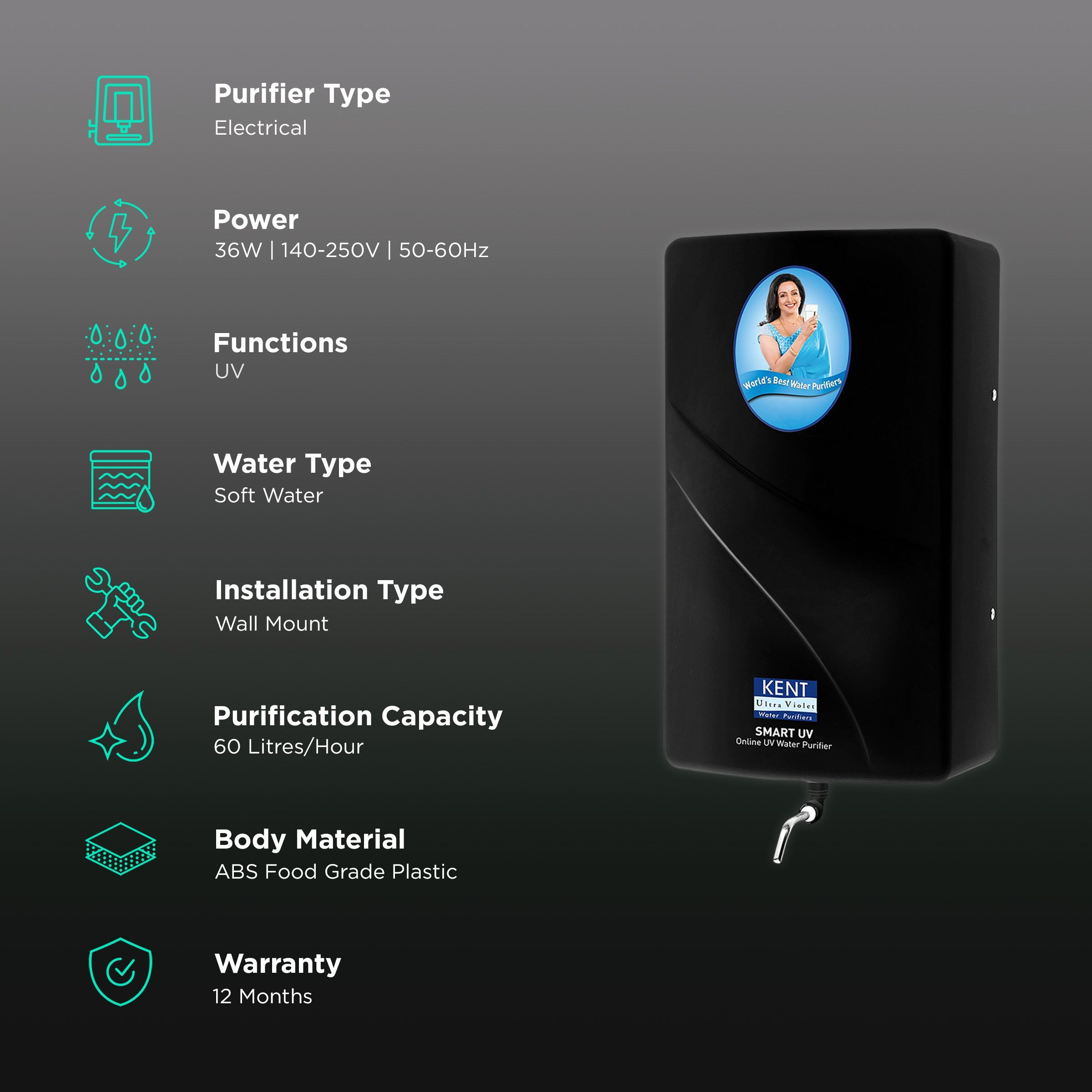 KENT Smart UV Water Purifier with 4 Stage Purification (Black) KENT Smart UV Water Purifier with 4 Stage Purification (Black)_3