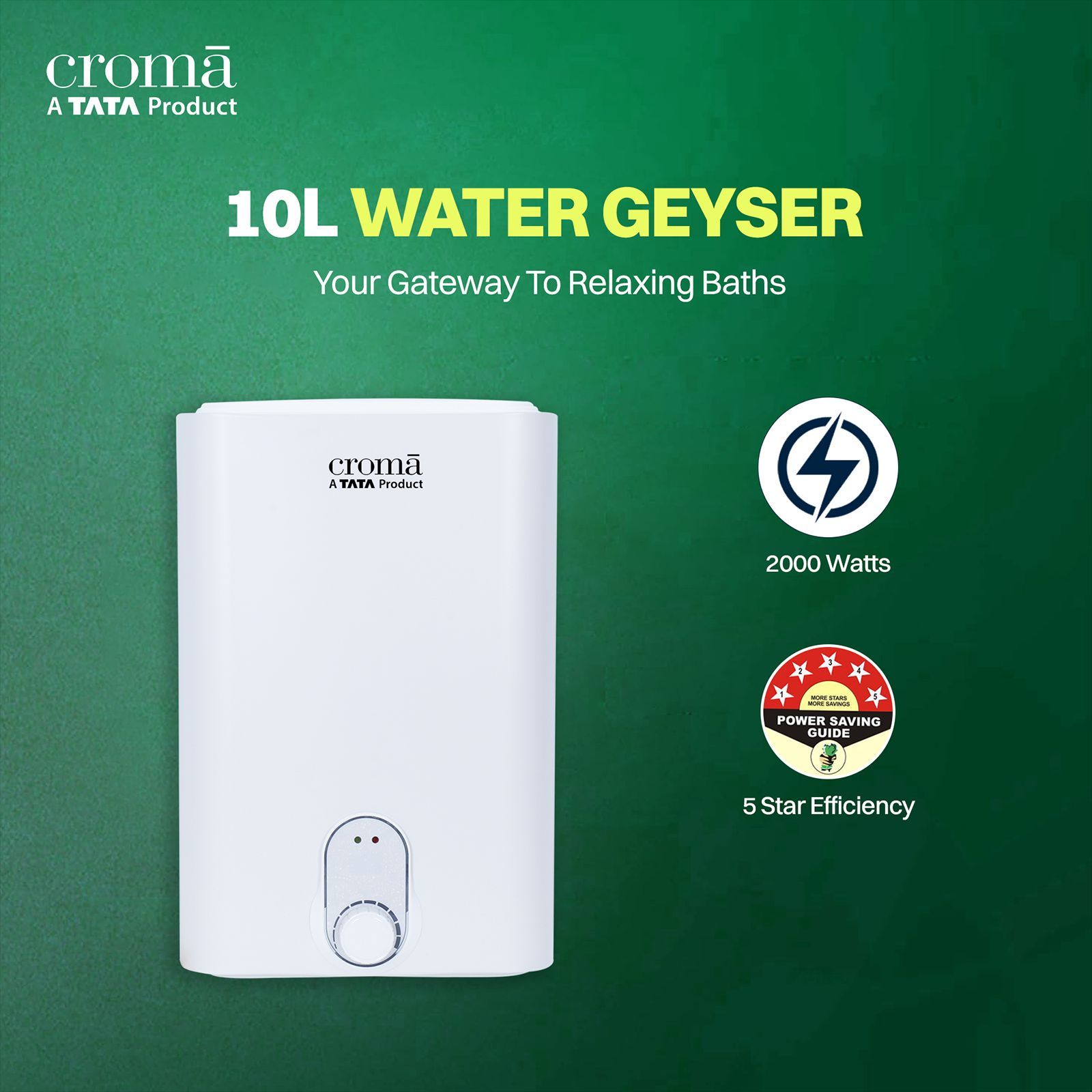 Croma 10 Litres 5 Star Vertical Storage Water Geyser with Copper Heating Element (White)_11