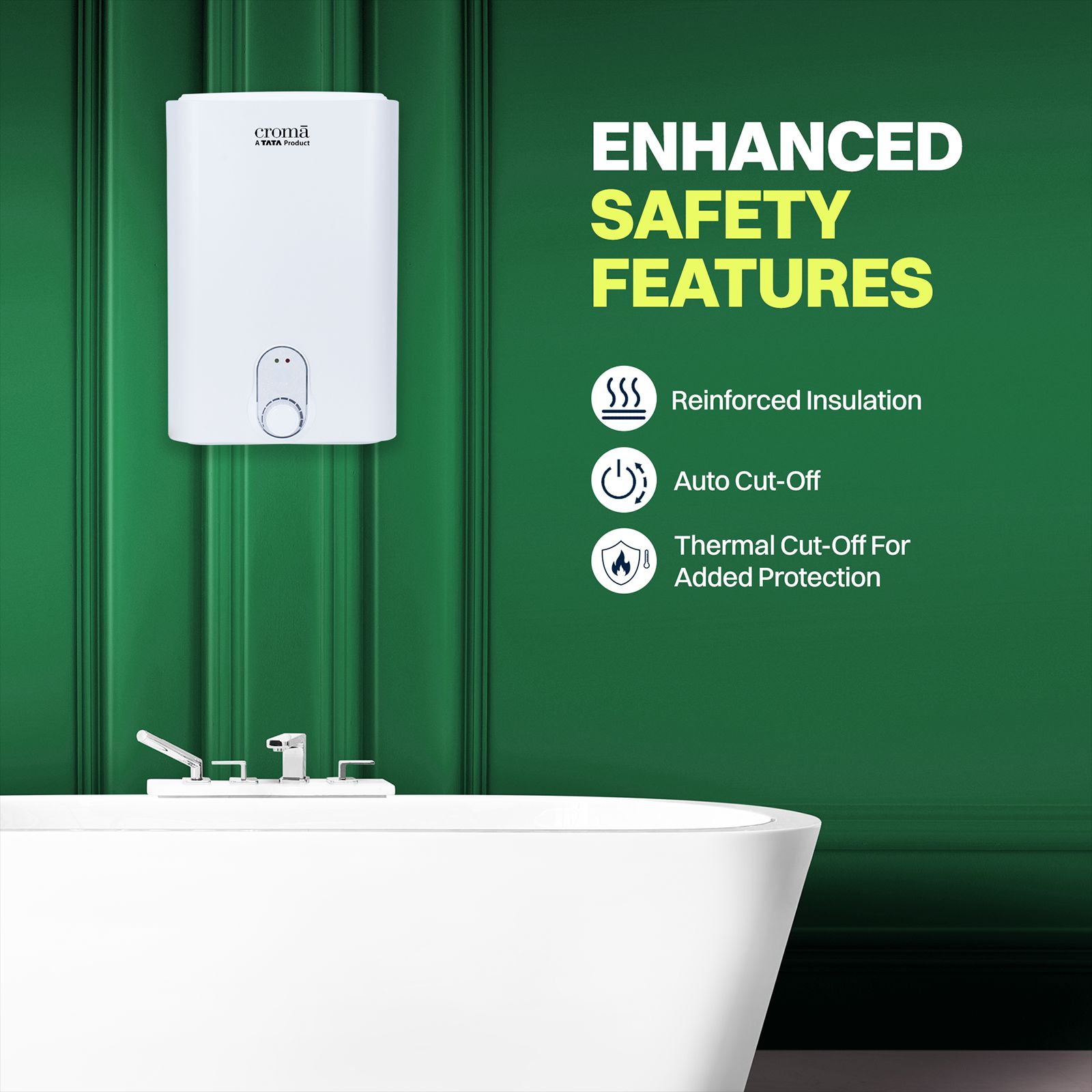 Croma 10 Litres 5 Star Vertical Storage Water Geyser with Copper Heating Element (White)_13