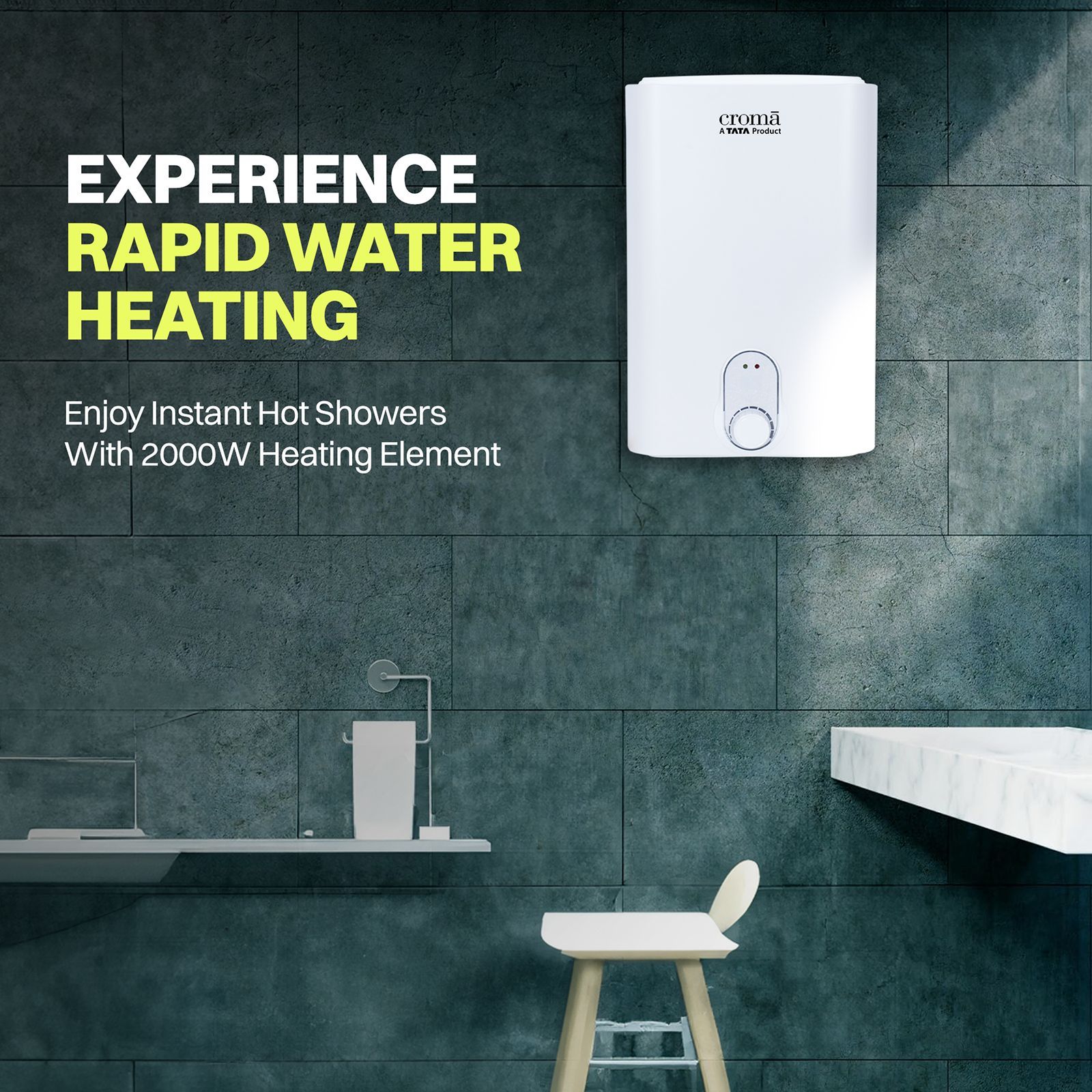 Croma 10 Litres 5 Star Vertical Storage Water Geyser with Copper Heating Element (White)_16