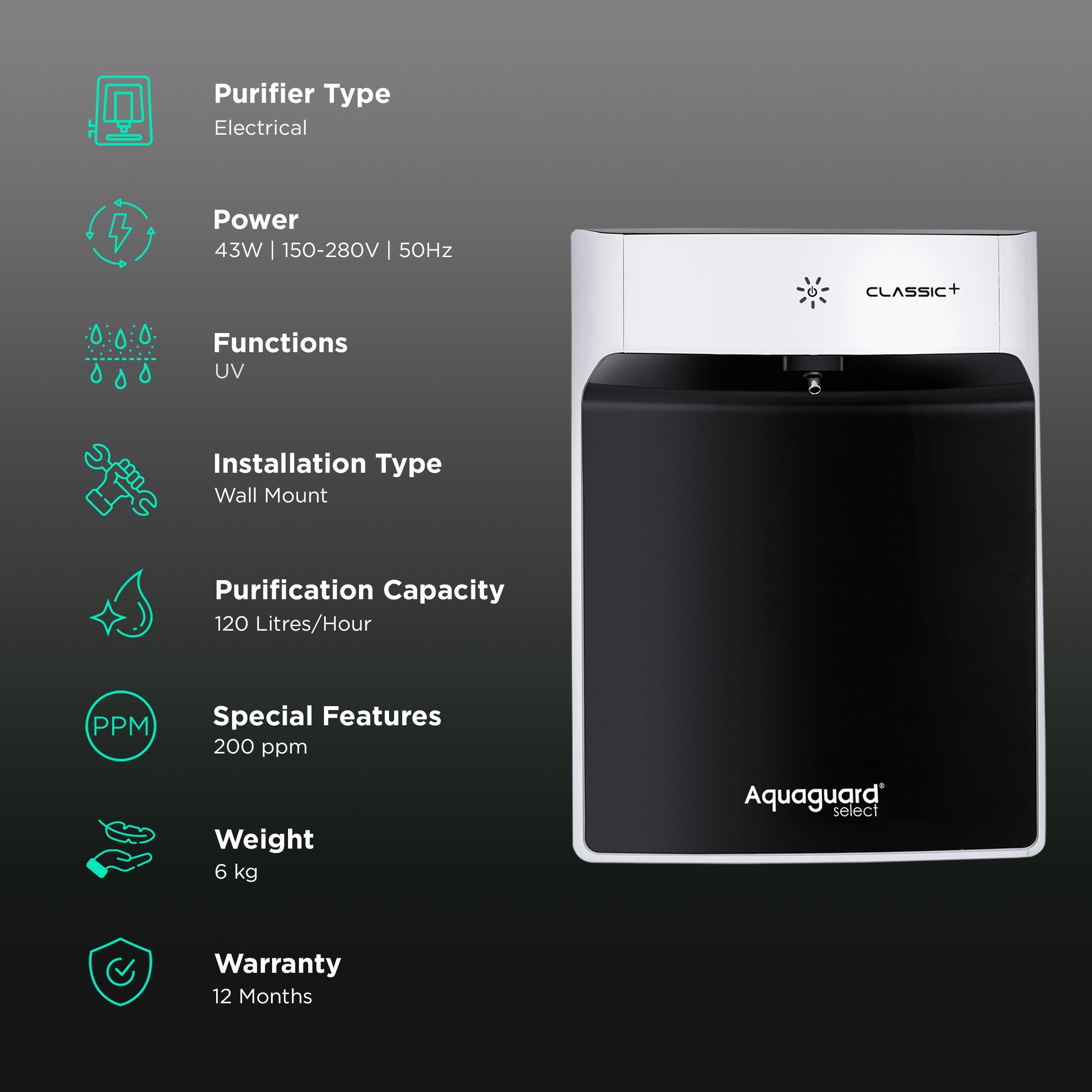 Aquaguard Select Classic Plus UV Water Purifier with 5 Stage Purification (Black)_3