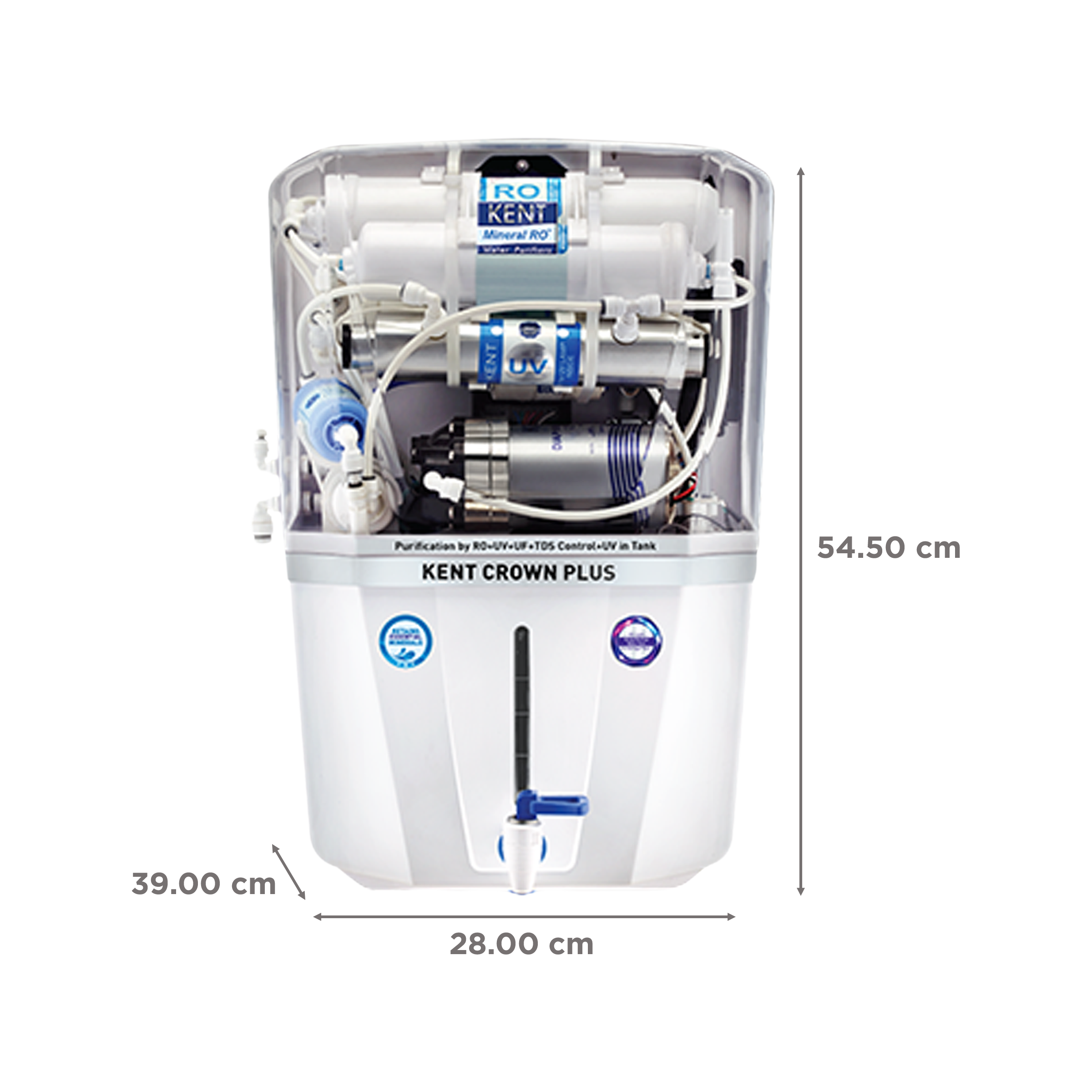 KENT Crown Plus 11L RO + UV + UF + UV-in-tank + TDS Water Purifier with Zero Water Wastage Technology (White)_2