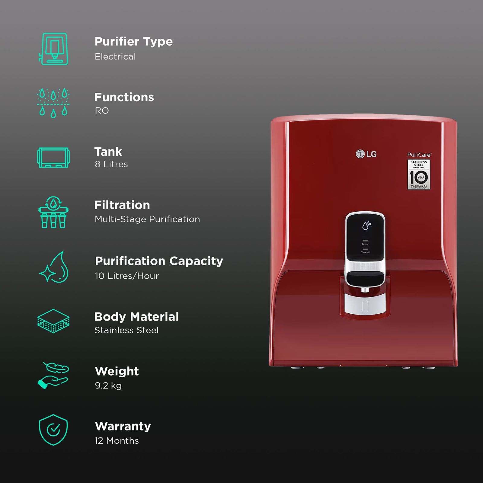 LG PuriCare 8L RO Water Purifier with Mineral Booster Technology (Red)_3