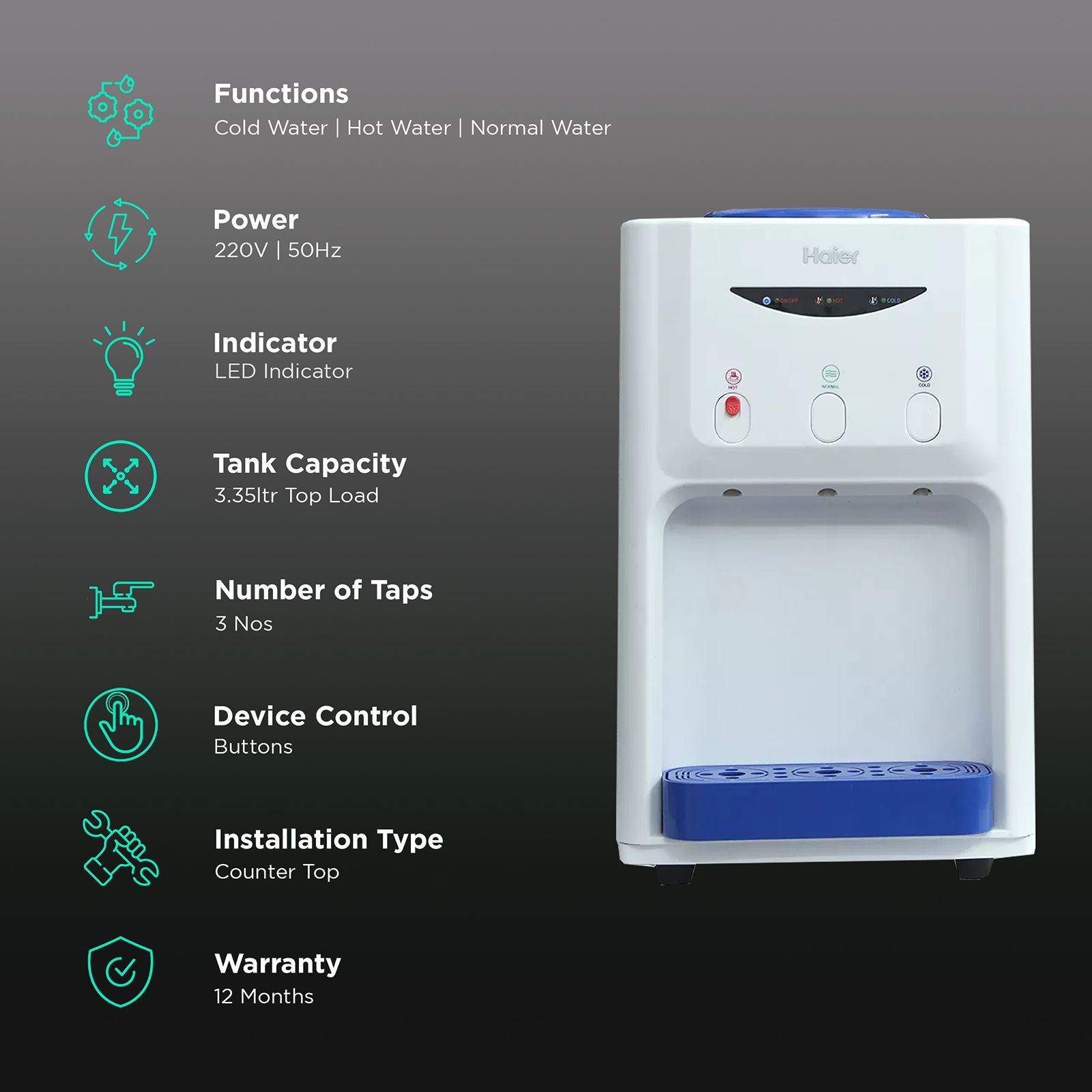 Haier HWD-3WTT Hot, Cold and Normal Top Load Water Dispenser with Tropicalized Compressor (White)_3