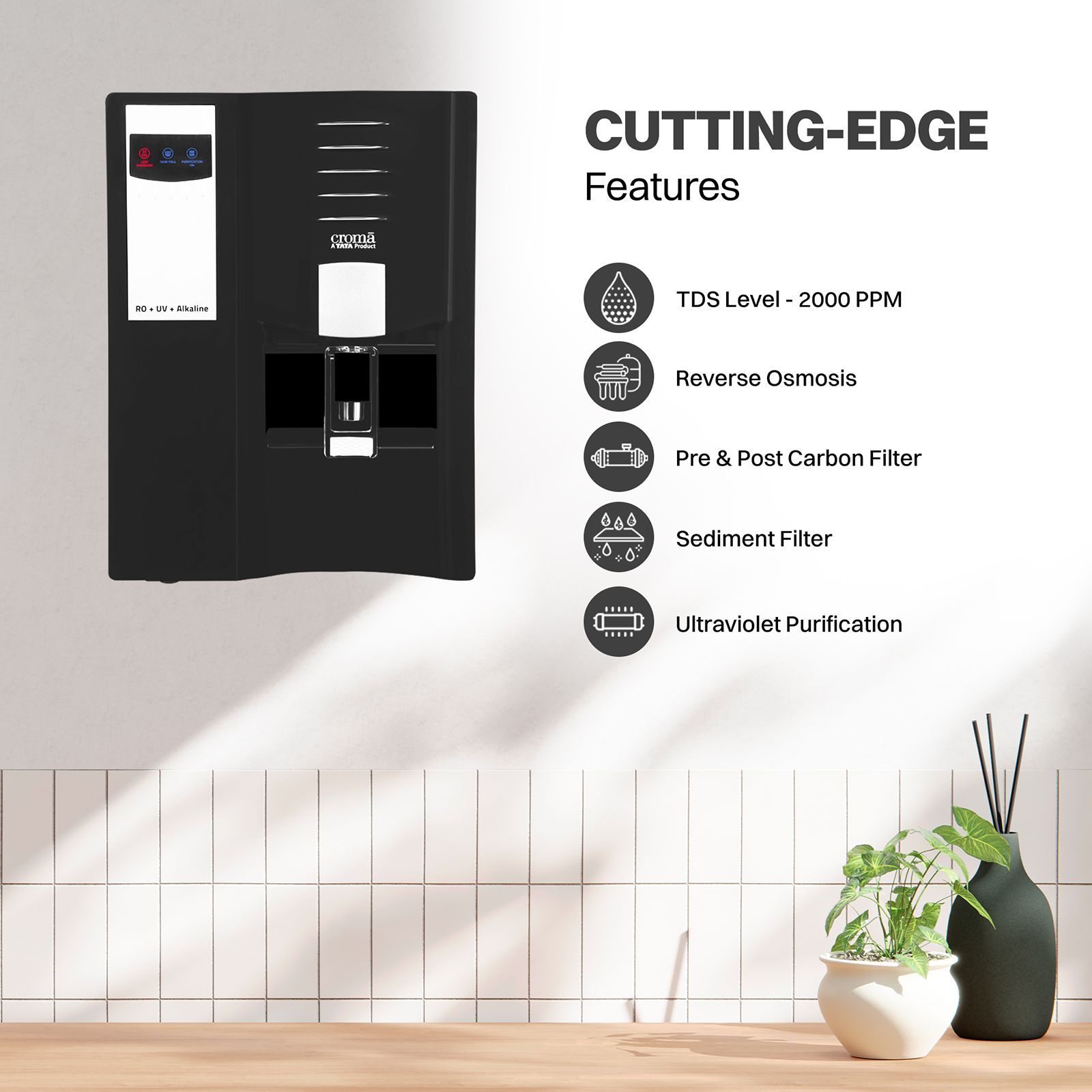 Croma 7.5L RO + UV + Alkaline Water Purifier with Reverse Osmosis Filtration (Black)_5