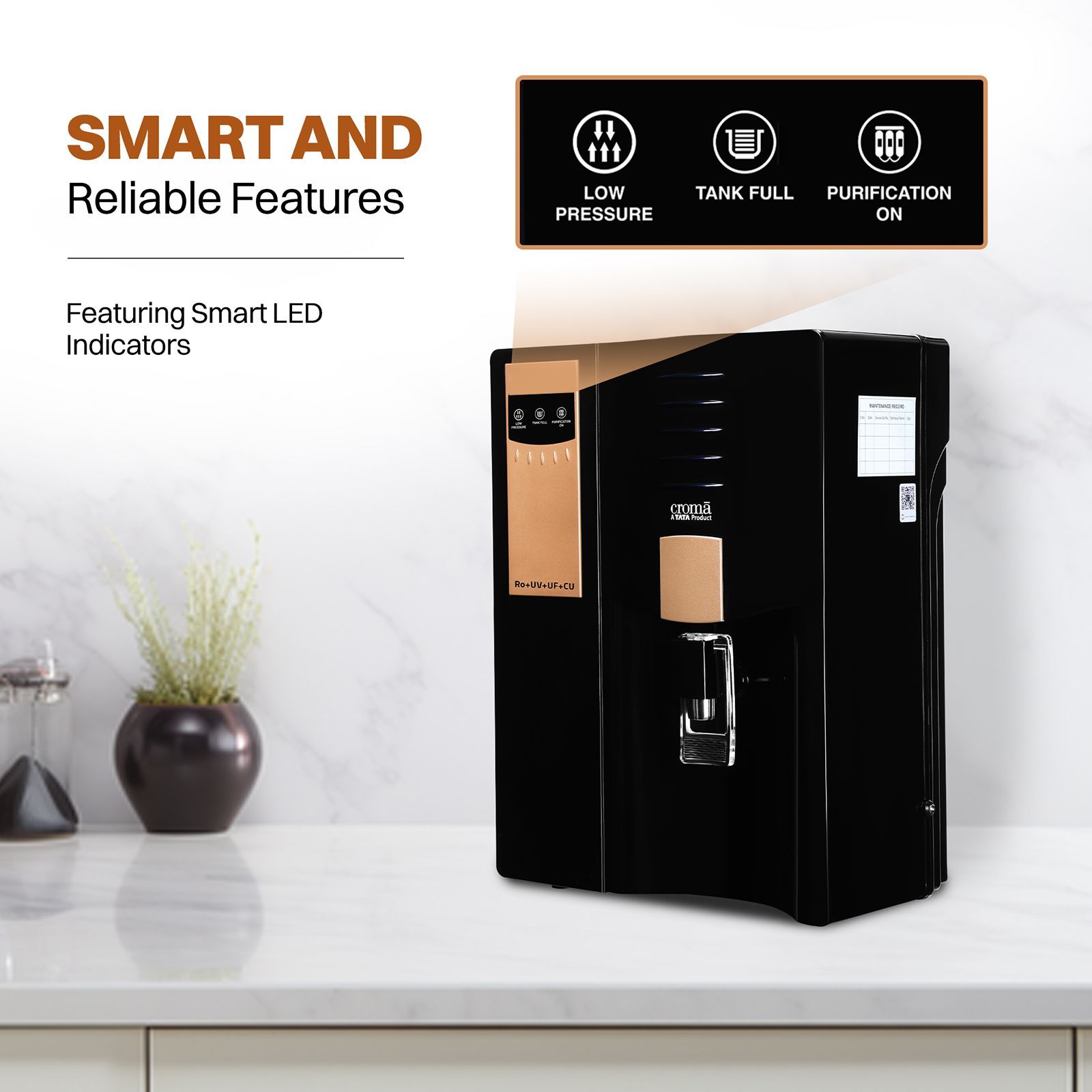 Croma 7.5L RO + UV + UF Water Purifier with Advanced Copper Technology (Black)_7