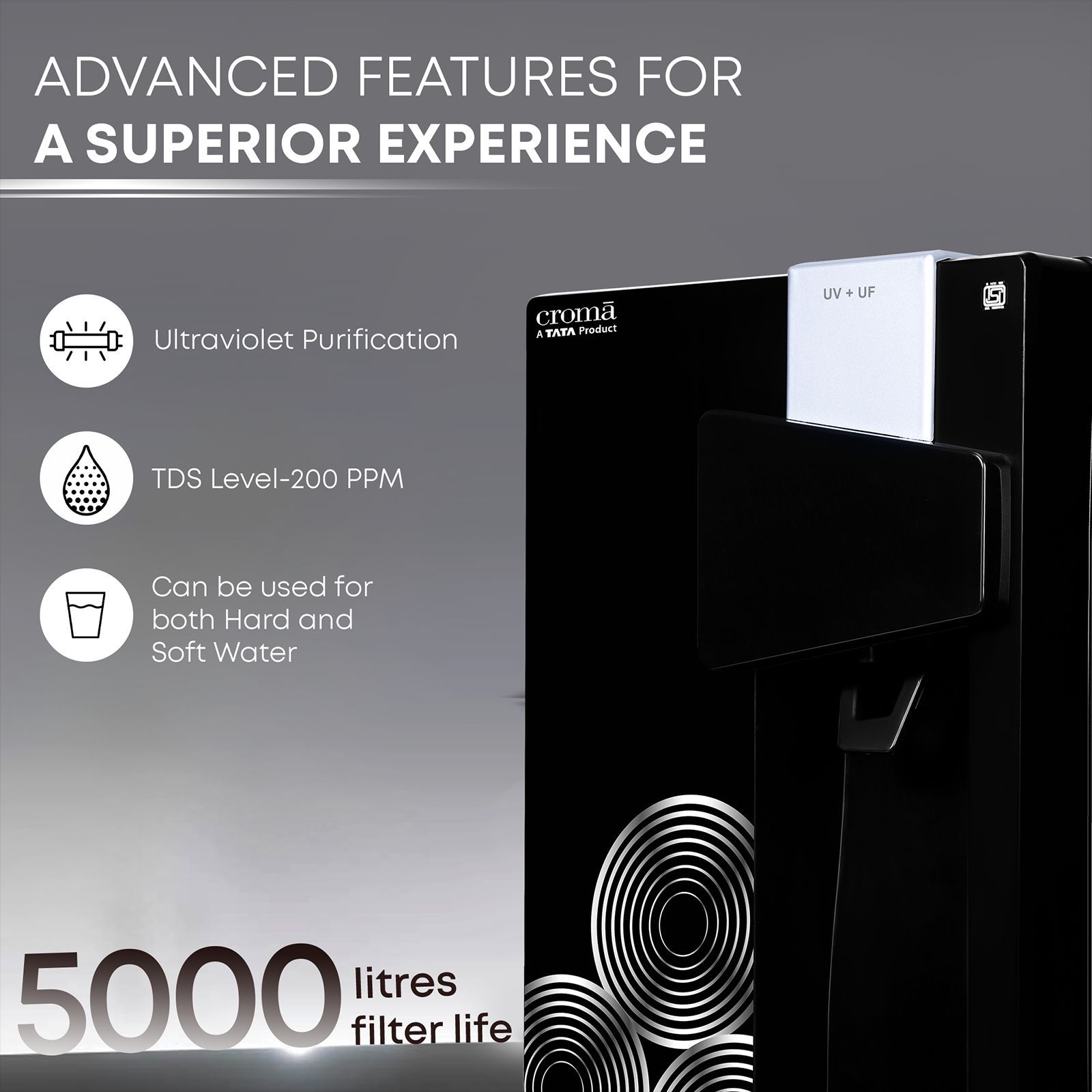 Croma AU04 8.5L UV + UF Water Purifier with Advanced Dual Filtration (Black)_14