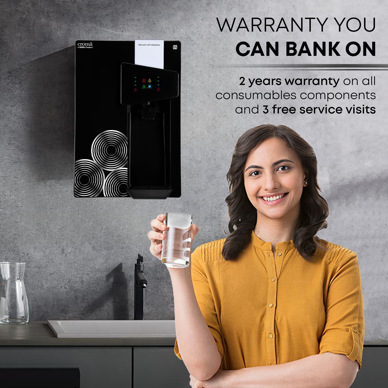 Croma 8.5L RO + UV + UF + Alkaline Water Purifier with Reverse Osmosis Filtration (Black)_14