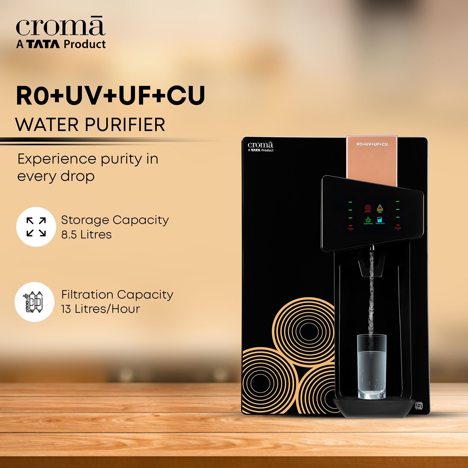 Croma 8.5L RO + UV + UF + Advance Copper Water Purifier with Reverse Osmosis Technology (Black)_11