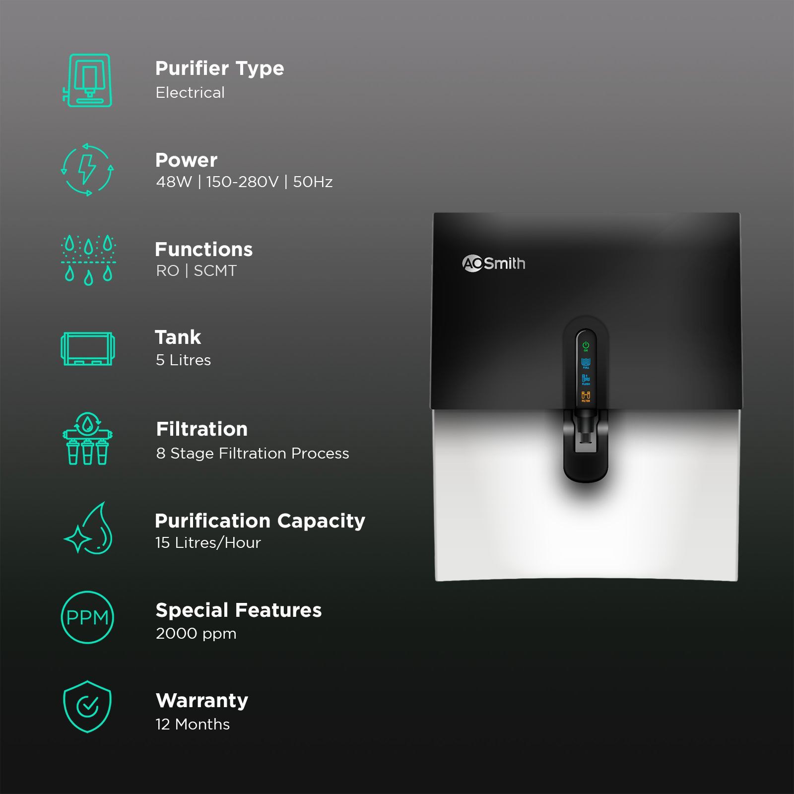 AO Smith X9 5L RO + SCMT Water Purifier with Silver Charged Membrane Technology (Black) AO Smith X9 5L RO + SCMT Water Purifier with Silver Charged Membrane Technology (Black)_3