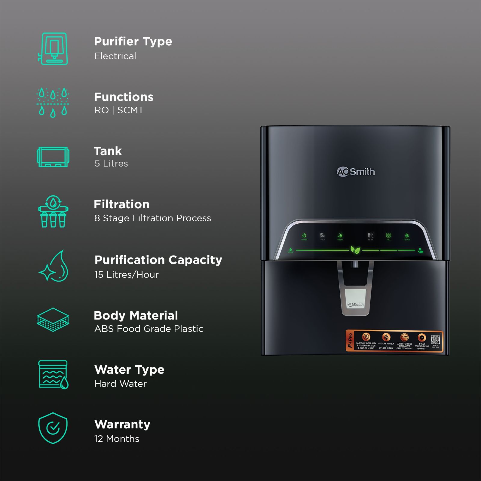 AO Smith ProPlanet P4 Pro 5L RO + SCMT Water Purifier with Advance Recovery Technology (Black) AO Smith ProPlanet P4 Pro 5L RO + SCMT Water Purifier with Advance Recovery Technology (Black)_3