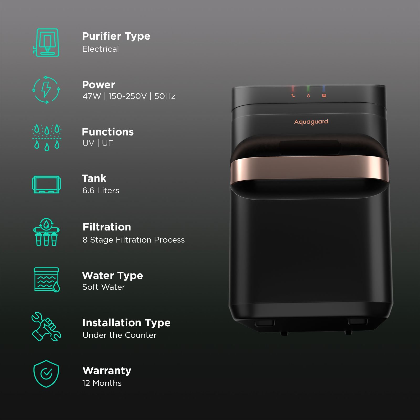 Aquaguard Designo NXT 7L UV + UF Water Purifier with 3-in-1 Active Copper Technology (Black) Aquaguard Designo NXT 7L UV + UF Water Purifier with 3-in-1 Active Copper Technology (Black)_3