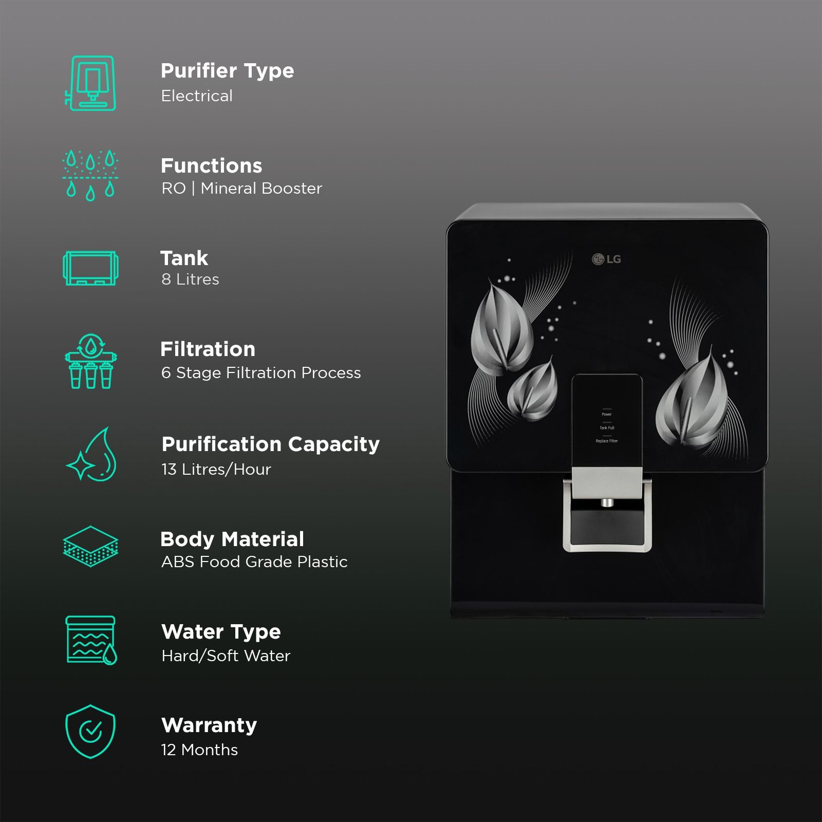 LG WW146RPLB 8L RO + MB Water Purifier with Multi Stage Filtration Process (Solid Black) LG WW146RPLB 8L RO + MB Water Purifier with Multi Stage Filtration Process (Solid Black)_3