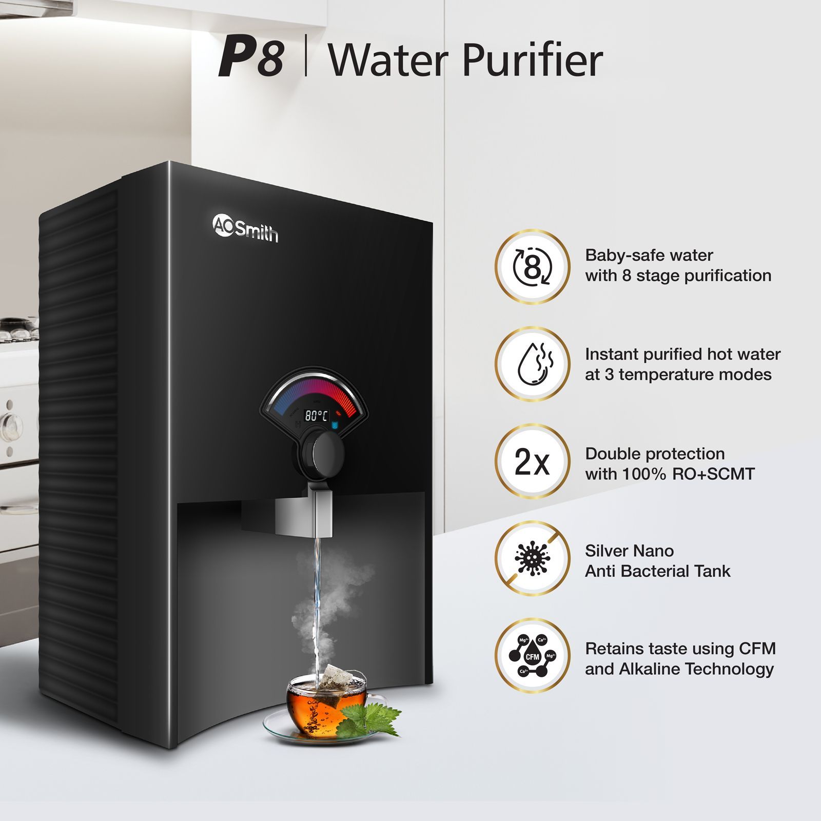 AO Smith Proplanet P8 6.5L RO + SCMT Hot & Cold Water Purifier with Advance Alert Technology (Black)_6