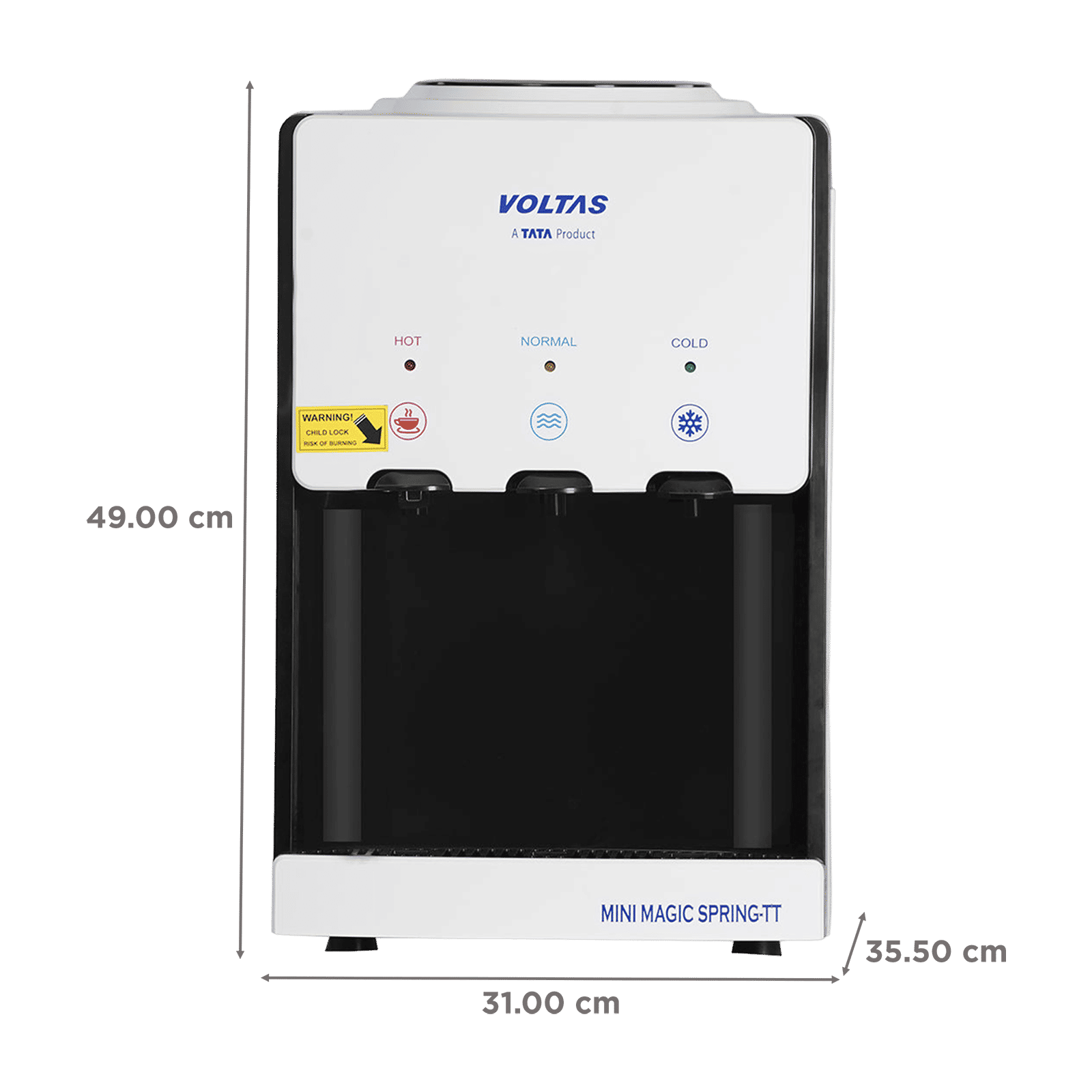 VOLTAS Minimagic Spring TT Hot, Cold & Normal Top Load Water Dispenser with Eco-friendly Refrigerant (White & Black)_2
