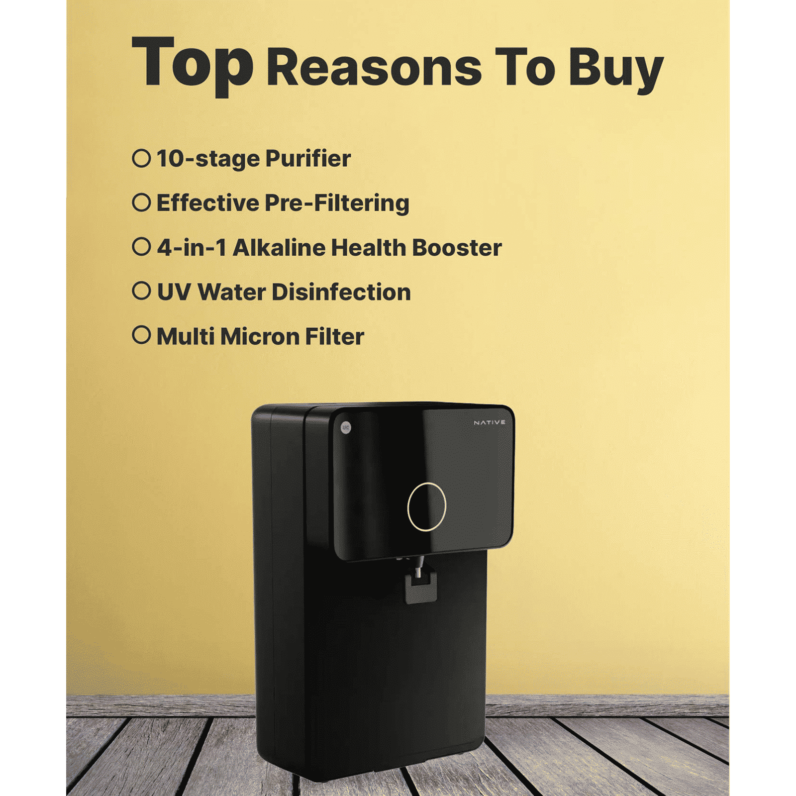 Native by UC M1 8L RO + UV + Copper + Alkaline + Minerals Water Purifier with Thin Film Composite Reverse Osmosis Membrane (Black) Native by UC M1 8L RO + UV + Copper + Alkaline + Minerals Water Purifier with Thin Film Composite Reverse Osmosis Membrane (Black)_6