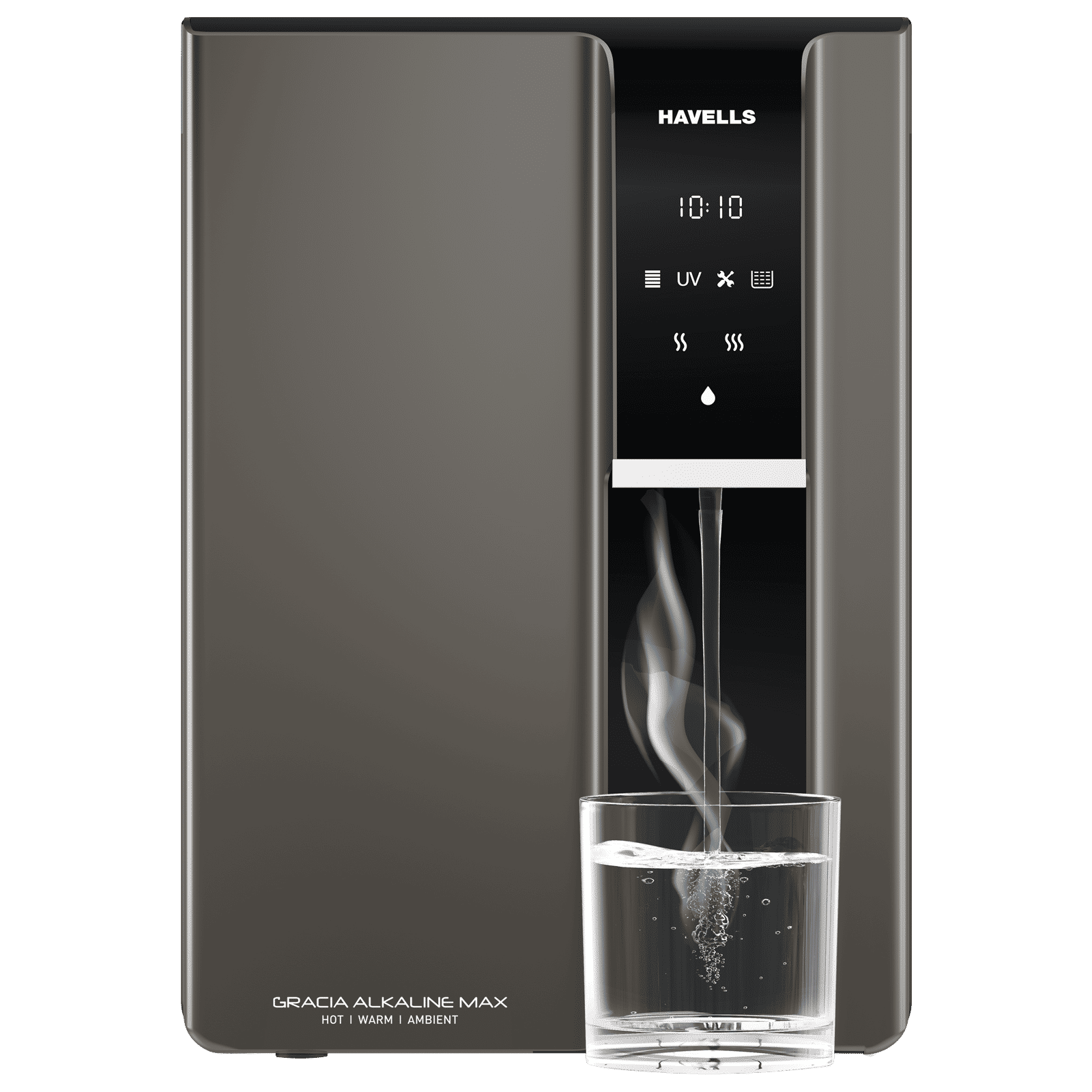 HAVELLS Gracia Alkaline Max 6.8L RO + UV Hot & Ambient Water Purifier with Triple Protection Technology (Dark Grey)_1