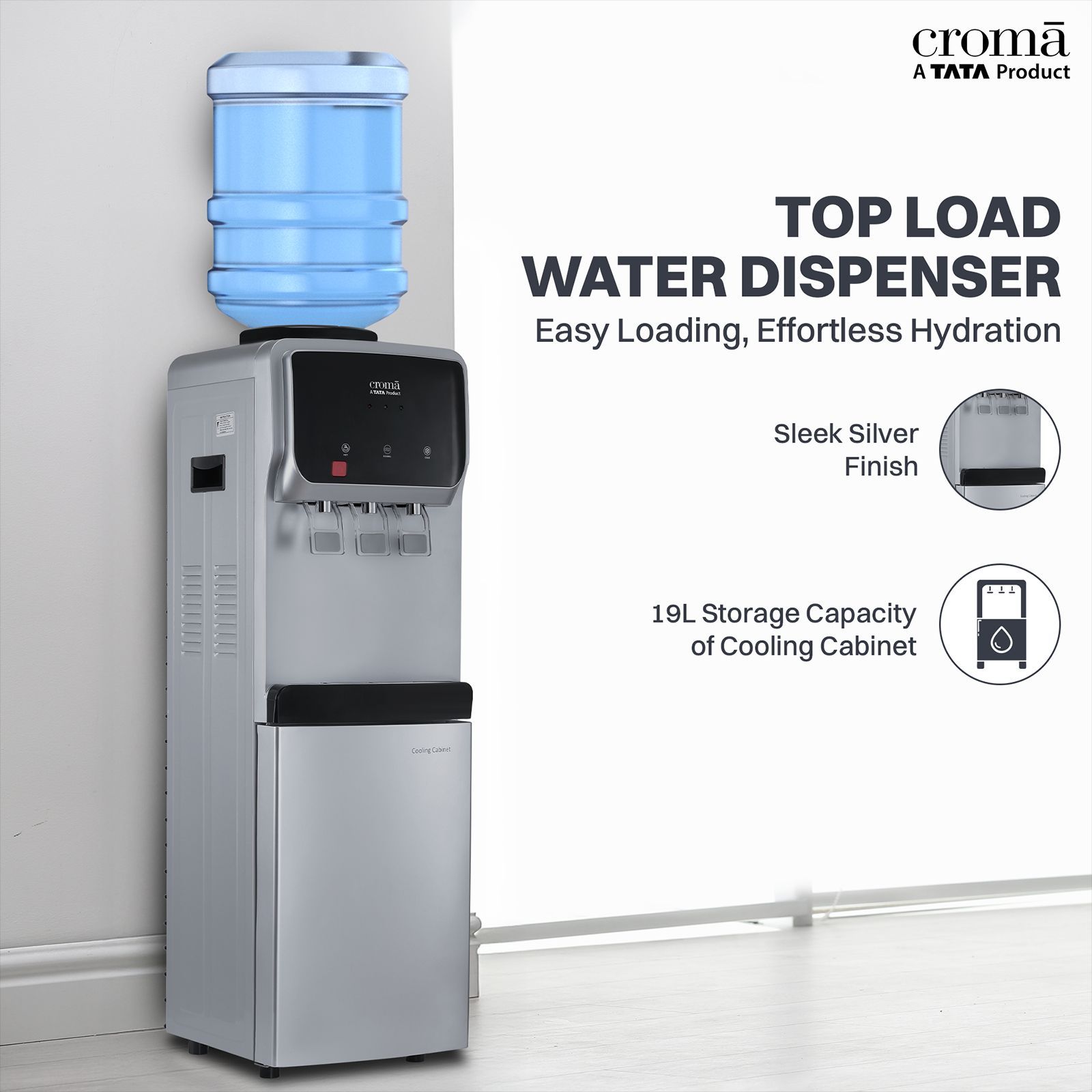 Croma Hot, Cold & Normal Top Load Water Dispenser with Cooling Cabinet (Silver)_13