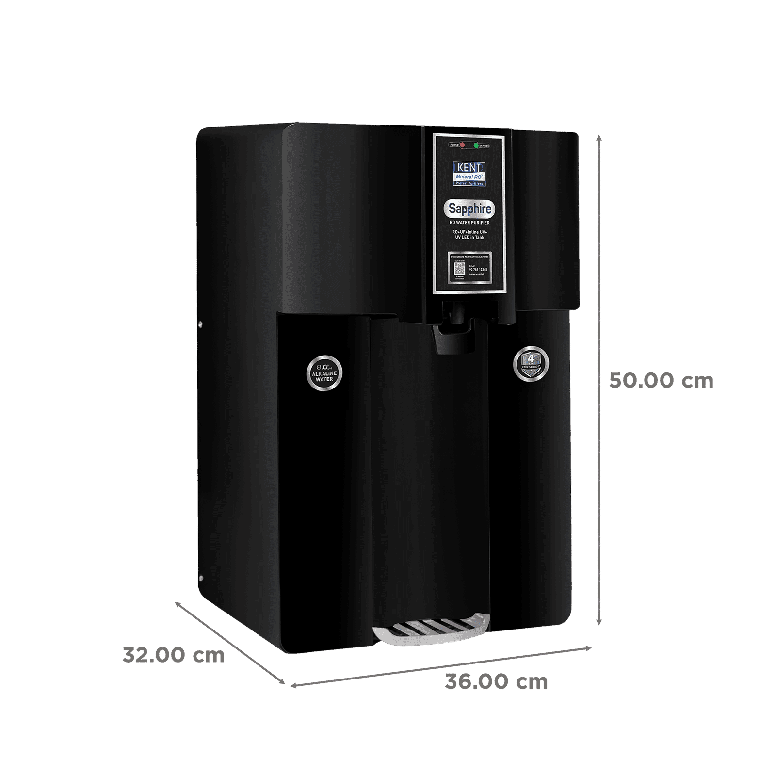 KENT Sapphire 8L RO + UV + UF + TDS Control + Alkaline Water Purifier with UV LED (Black)_2