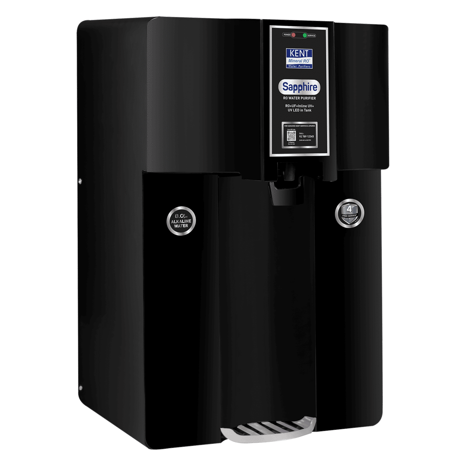 KENT Sapphire 8L RO + UV + UF + TDS Control + Alkaline Water Purifier with UV LED (Black)_4