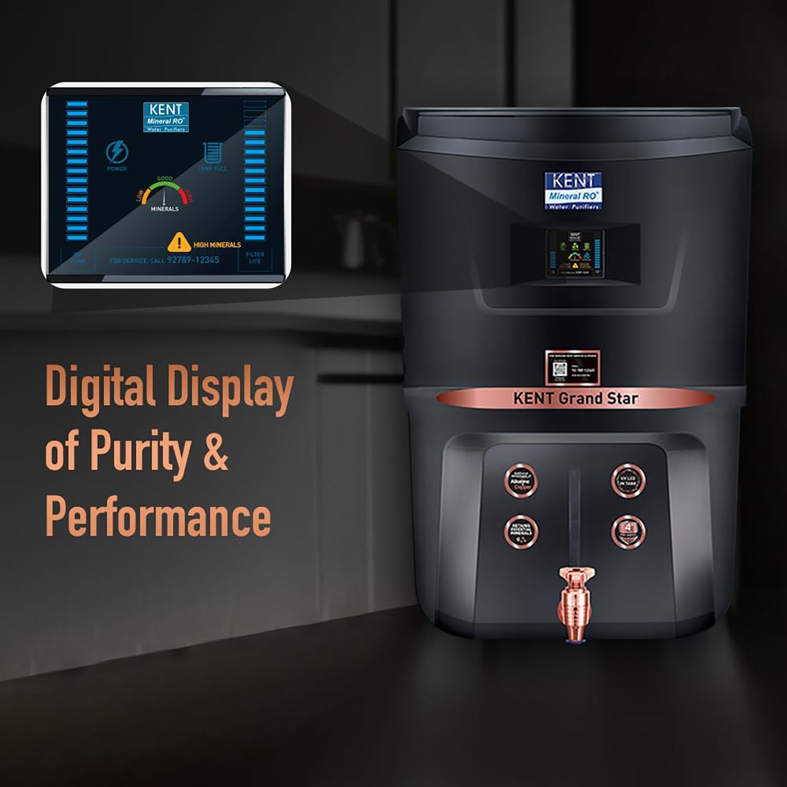 KENT Grand Star 9L RO + UV + UF + TDS + Alkaline Water Purifier with Digital Display (Black)_8