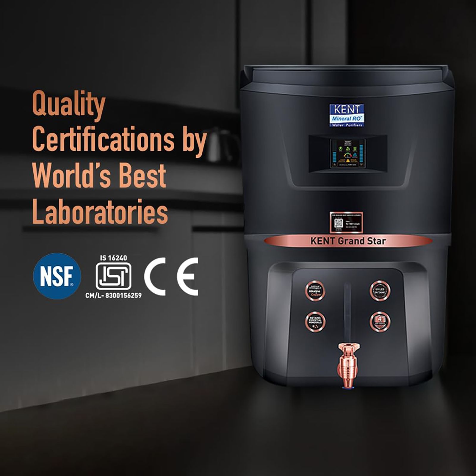 KENT Grand Star 9L RO + UV + UF + TDS + Alkaline Water Purifier with Digital Display (Black)_9