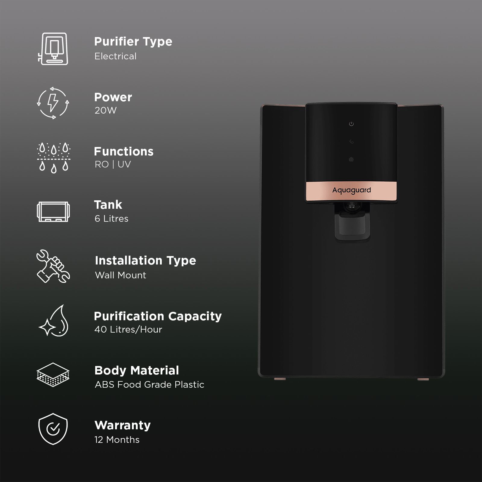 Aquaguard Enrich Neo Pro 6L RO+UV Water Purifier with Active Copper Zinc Booster Technology (Black)_3