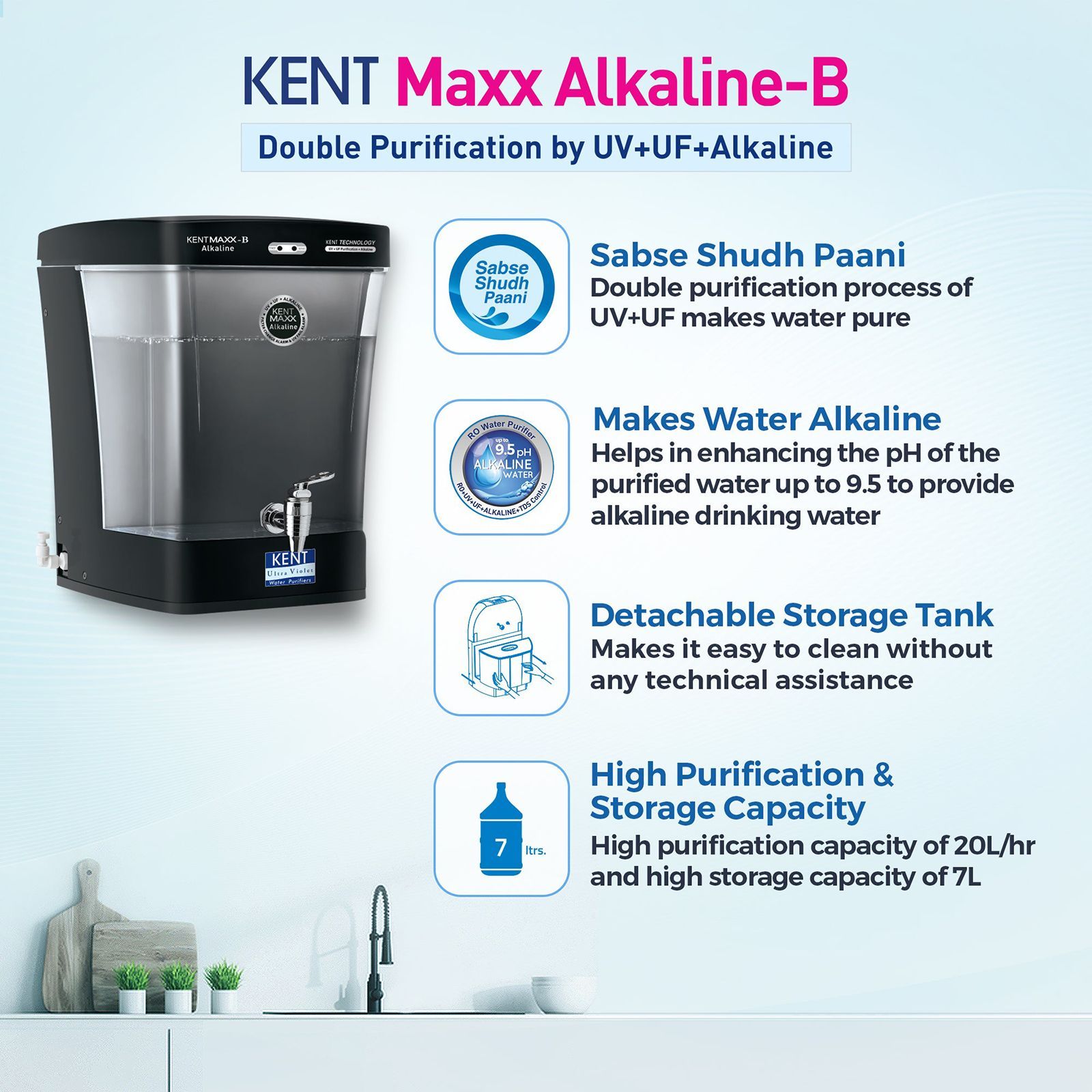 KENT Maxx Alkaline-B 7L UV + UF + Alkaline Water Purifier with Computer Controlled Operations (Black) KENT Maxx Alkaline-B 7L UV + UF + Alkaline Water Purifier with Computer Controlled Operations (Black)_3