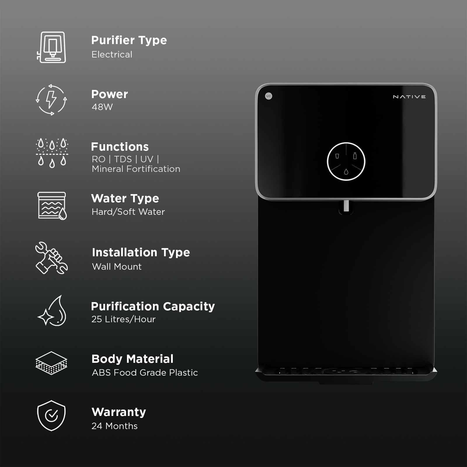 Native by UC M2 Pro 8L RO + UV + Alkaline + Mineraliser + Copper Water Purifier with 10-Stage Smart Water Purifier (Black)_3