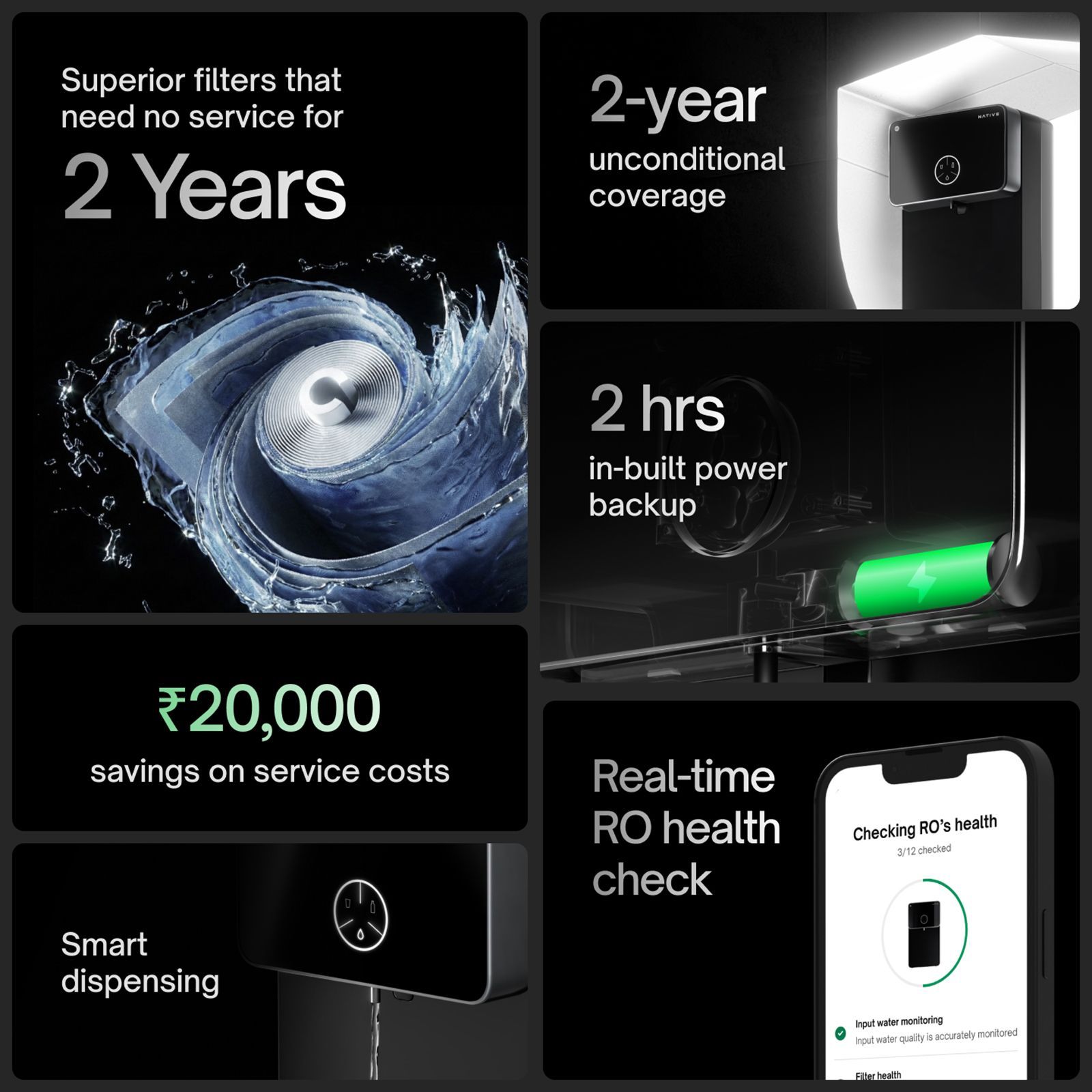 Native by UC M2 Pro 8L RO + UV + Alkaline + Mineraliser + Copper Water Purifier with 10-Stage Smart Water Purifier (Black)_4