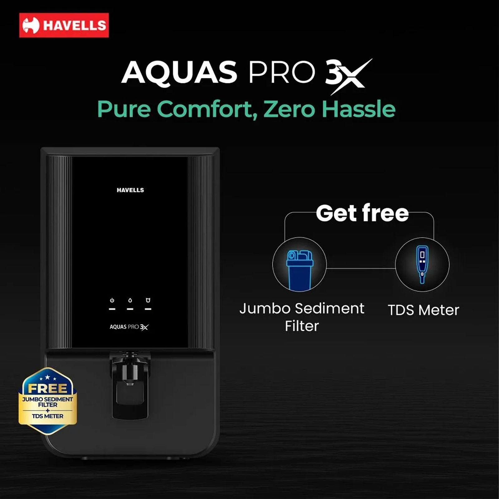 Havells Aquas Pro 3X 7L RO + UV Water Purifier with Bacteriostatic Taste Enhancer (Black)_6