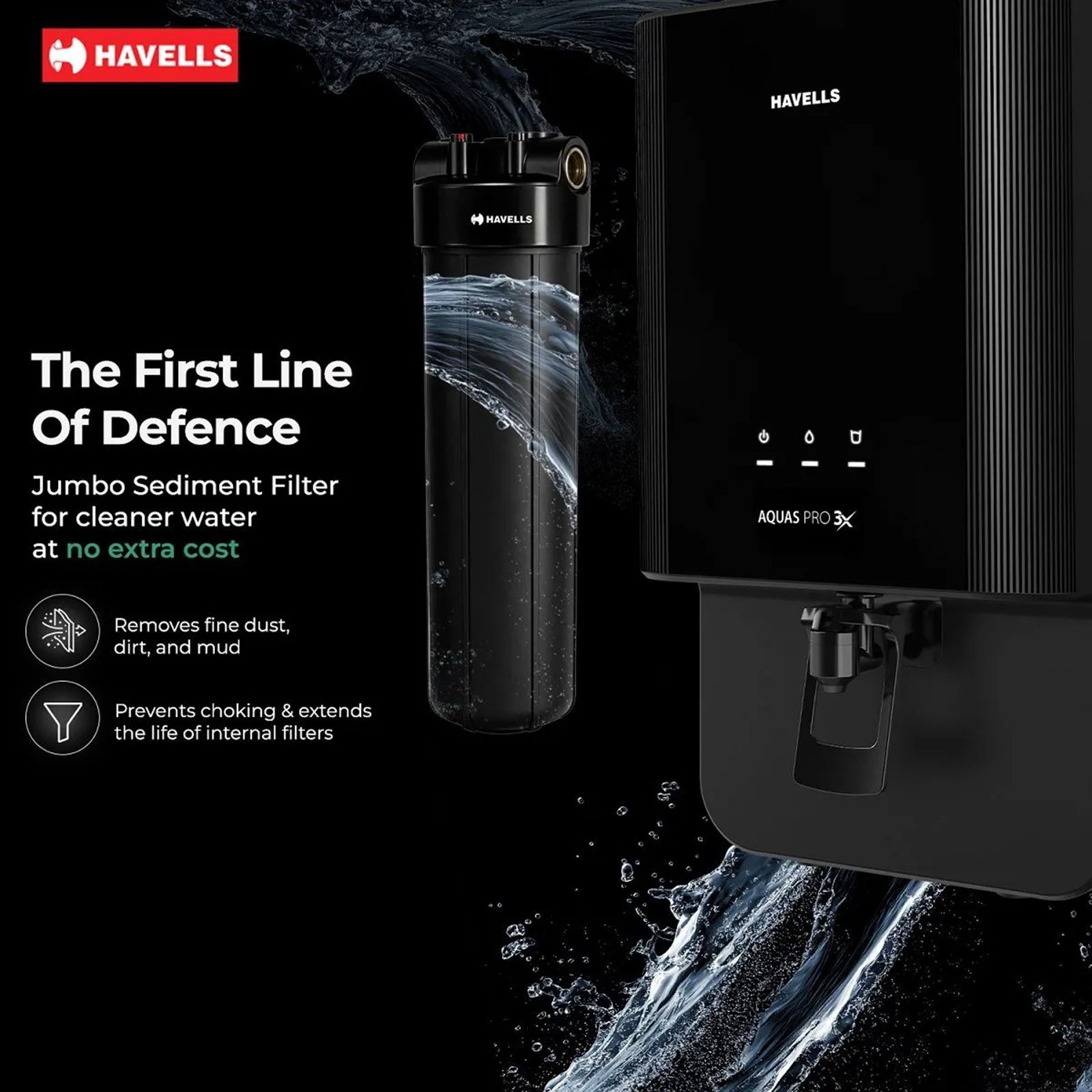 Havells Aquas Pro 3X 7L RO + UV Water Purifier with Bacteriostatic Taste Enhancer (Black)_7
