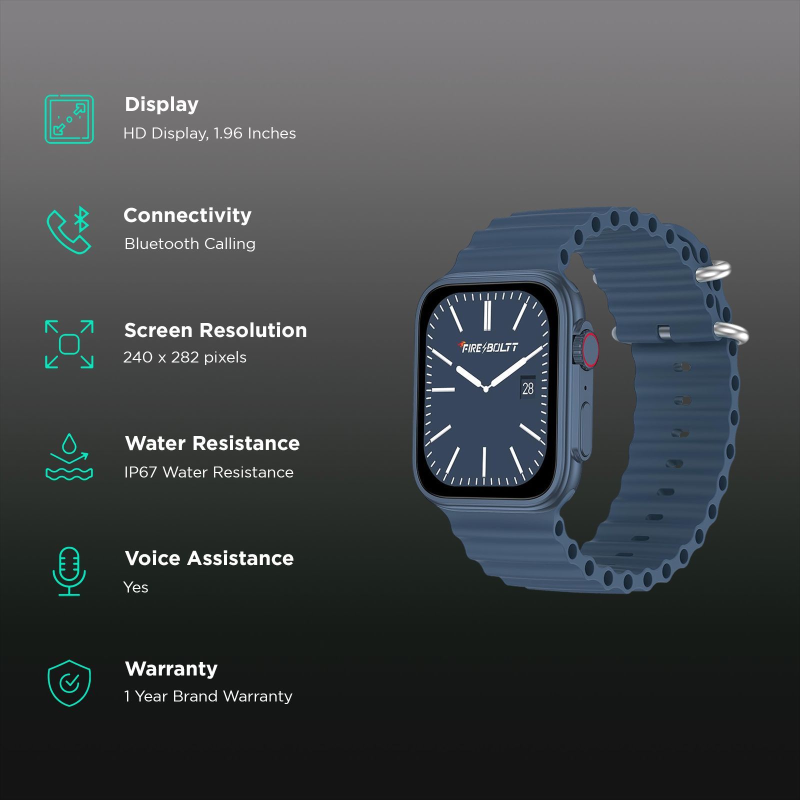 FIRE-BOLTT Gladiator Ocean Smartwatch with Bluetooth Calling (49.7mm Display, IP67 Water Resistant, Blue Strap) FIRE-BOLTT Gladiator Ocean Smartwatch with Bluetooth Calling (49.7mm Display, IP67 Water Resistant, Blue Strap)_2