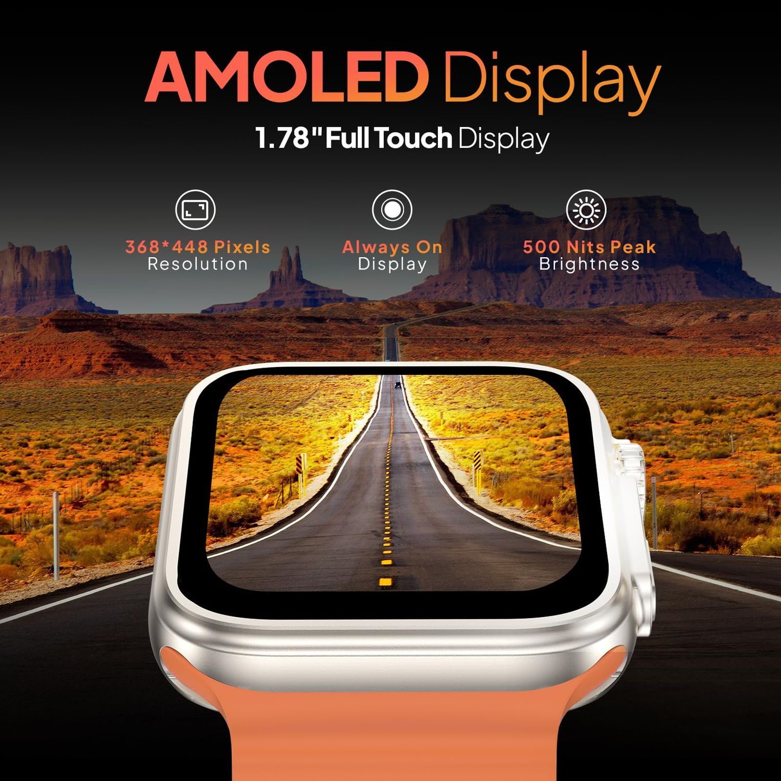 FIRE-BOLTT Gladiator Ocean Smartwatch with Bluetooth Calling (49.7mm Display, IP67 Water Resistant, Orange Strap)_4