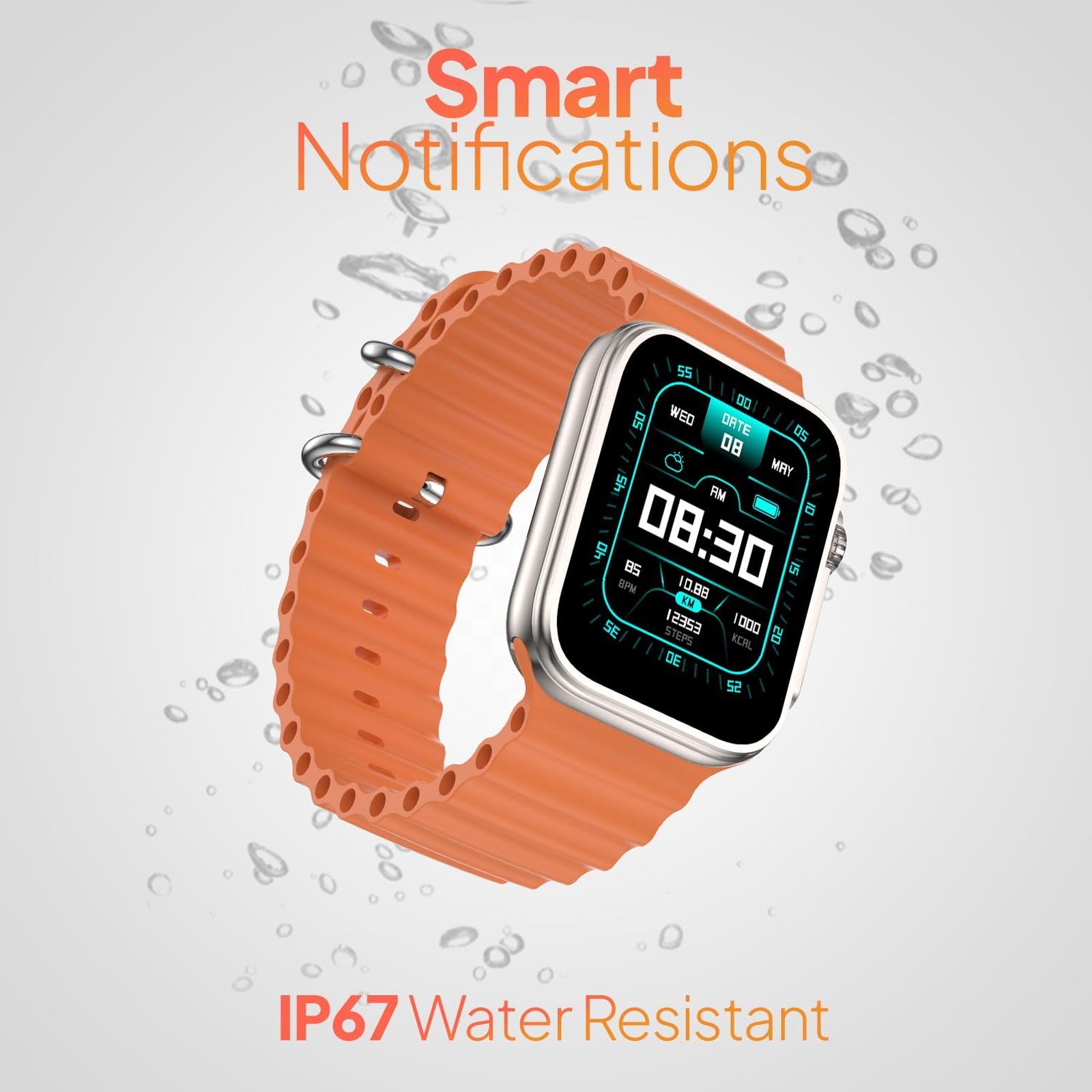 FIRE-BOLTT Gladiator Ocean Smartwatch with Bluetooth Calling (49.7mm Display, IP67 Water Resistant, Orange Strap)_5