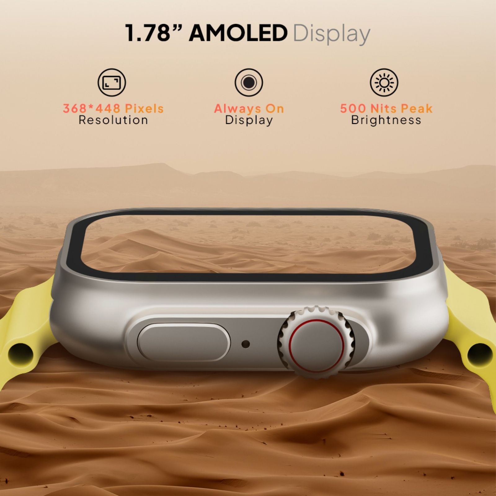 FIRE-BOLTT Supernova Smartwatch with Bluetooth Calling (45.2mm AMOLED Display, IP67 Water Resistant, Yellow Strap)_3