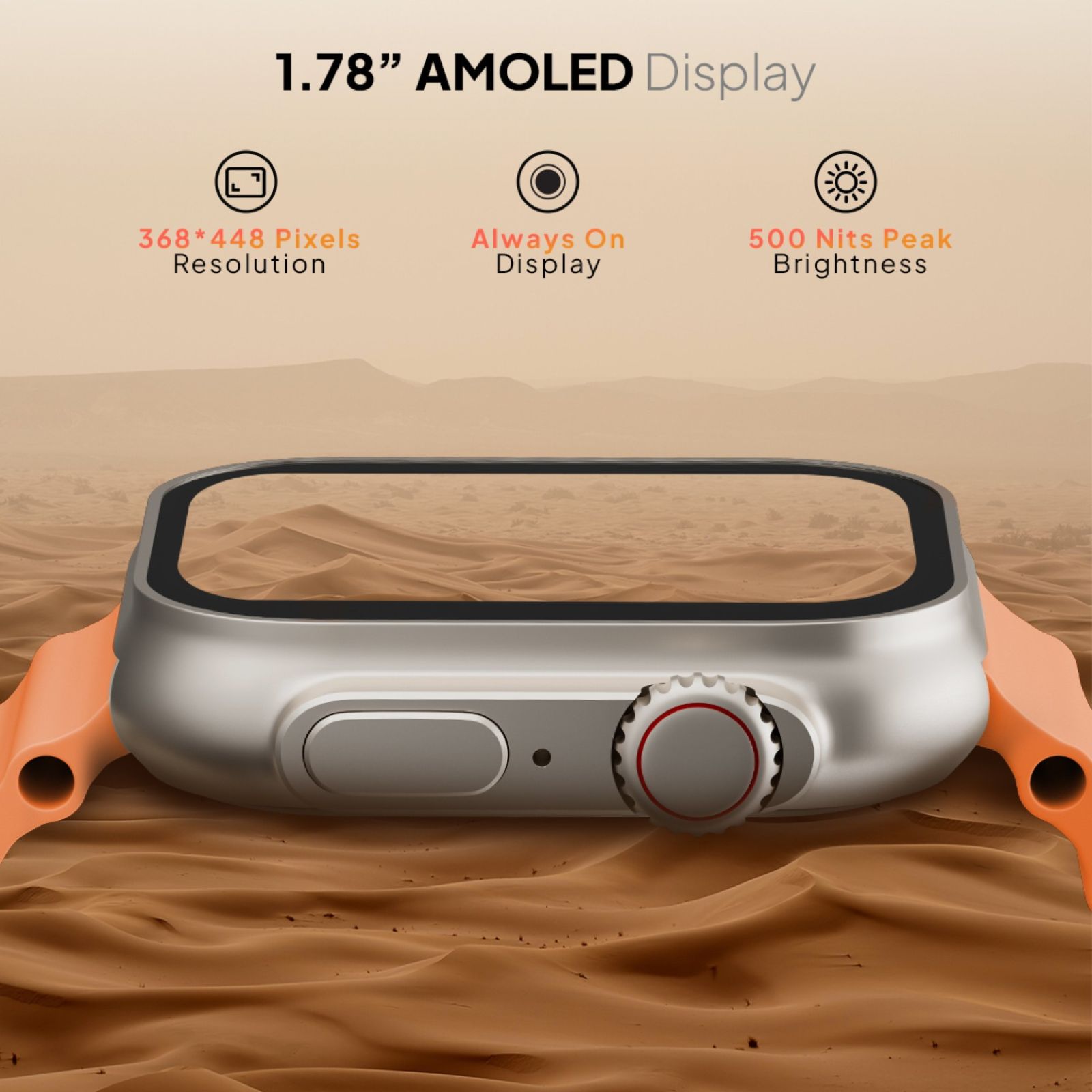 FIRE-BOLTT Supernova Smartwatch with Bluetooth Calling (45.2mm AMOLED Display, IP67 Water Resistant, Orange Strap)_2