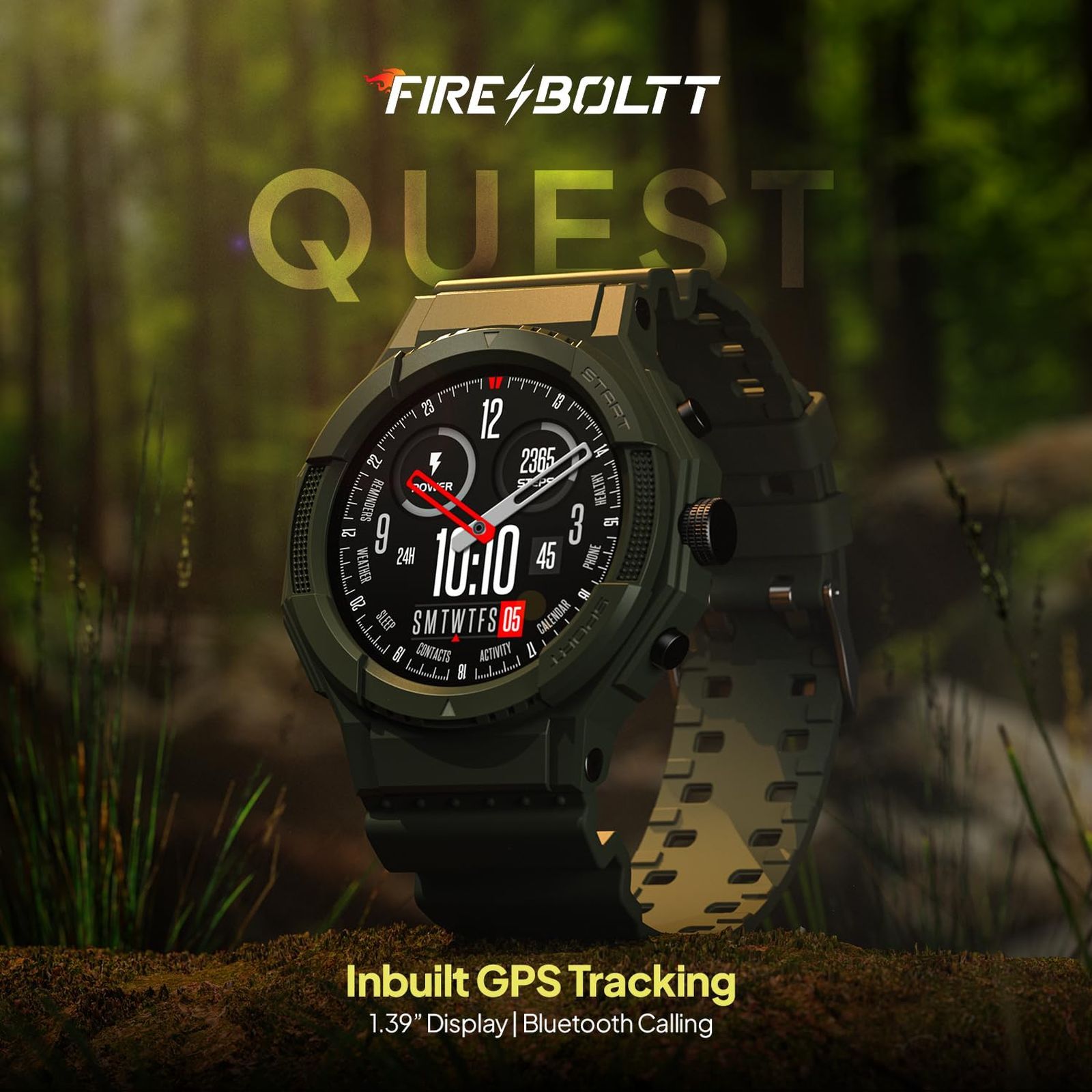 FIRE-BOLTT Quest Smartwatch with Bluetooth Calling (35.3mm HD Display, IP67 Water Resistant, Wildwood Green Strap)_3