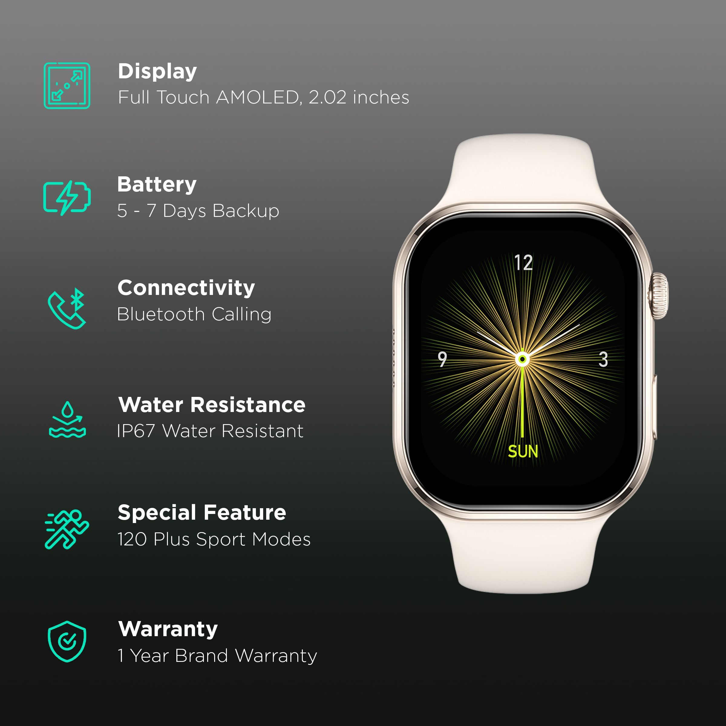 FIRE-BOLTT Brillia Smartwatch with Bluetooth Calling (51.30mm AMOLED Display, IP67 Water Resistant, Champagne Strap)_2