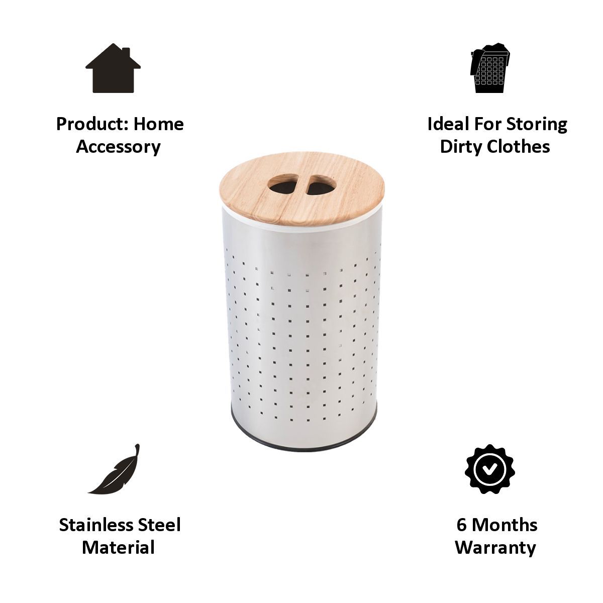 sabichi Stainless Steel Laundry Bin (53 litre, 183149, Silver)_7