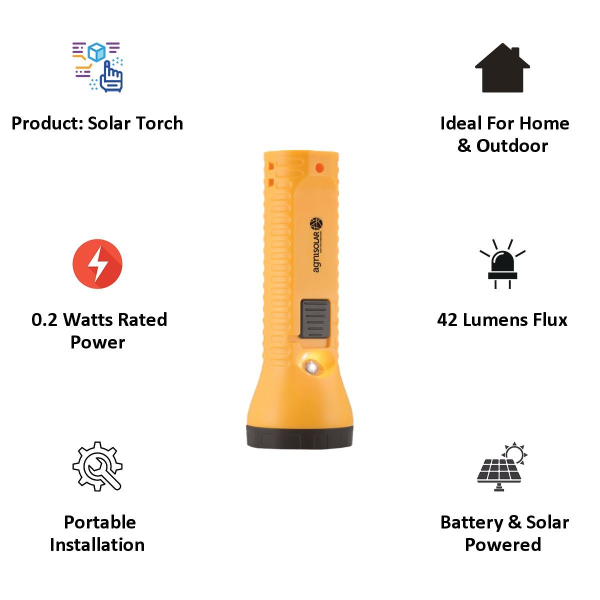 Agni Solar Torch 2 0.2 Watts Solar Torch (2 Brightness Modes, AG-202, Yellow)_3