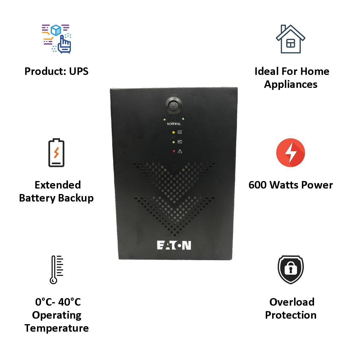 EATON Aurora 1000VA 6 Amps Voltage Stabilizer For Desktop (140 - 300 V, Extended Battery Backup, 801028025, Black)_5