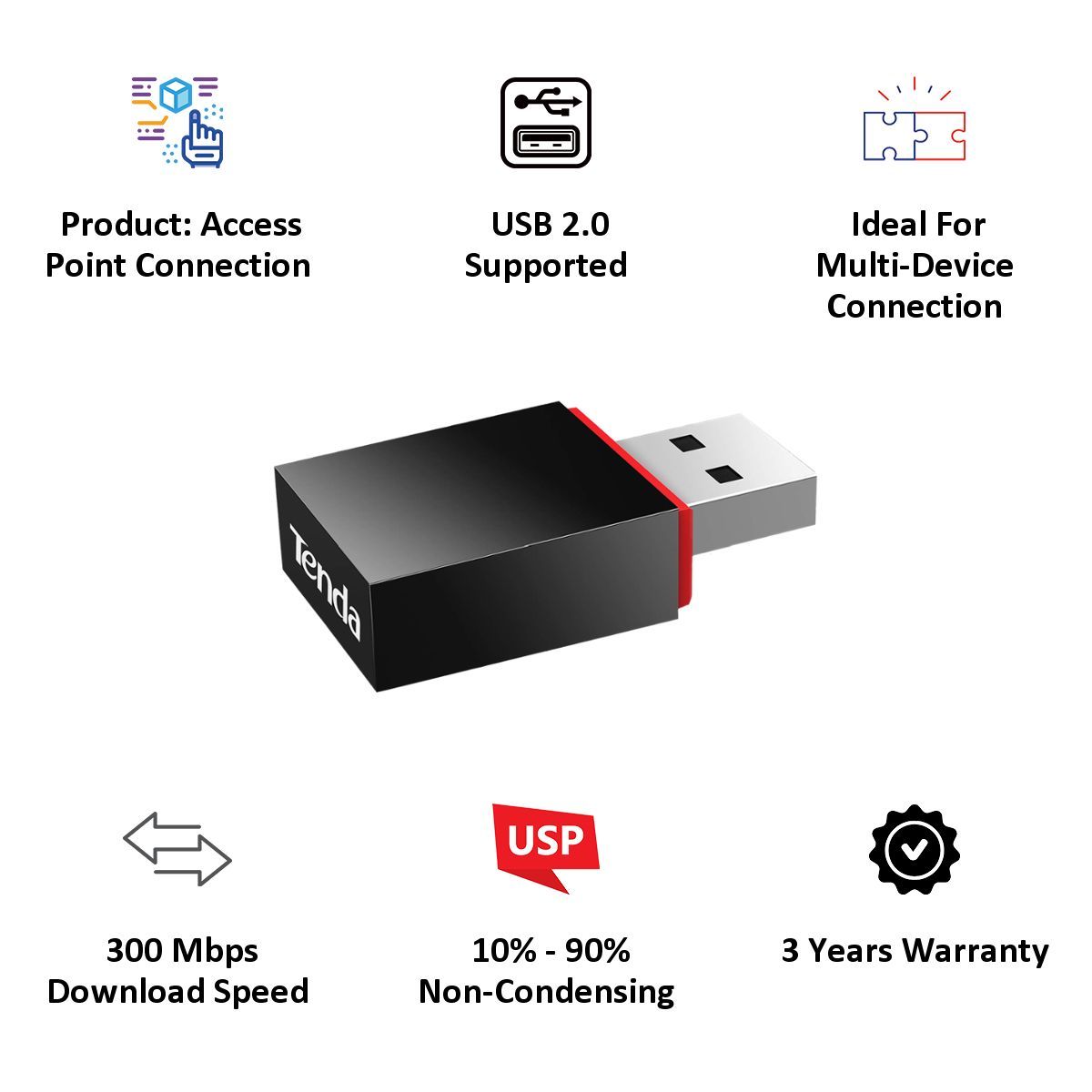 Tenda Wireless Mini U3 Single Band Network Adapter (2 Antennas, Advanced MIMO, Black)_5