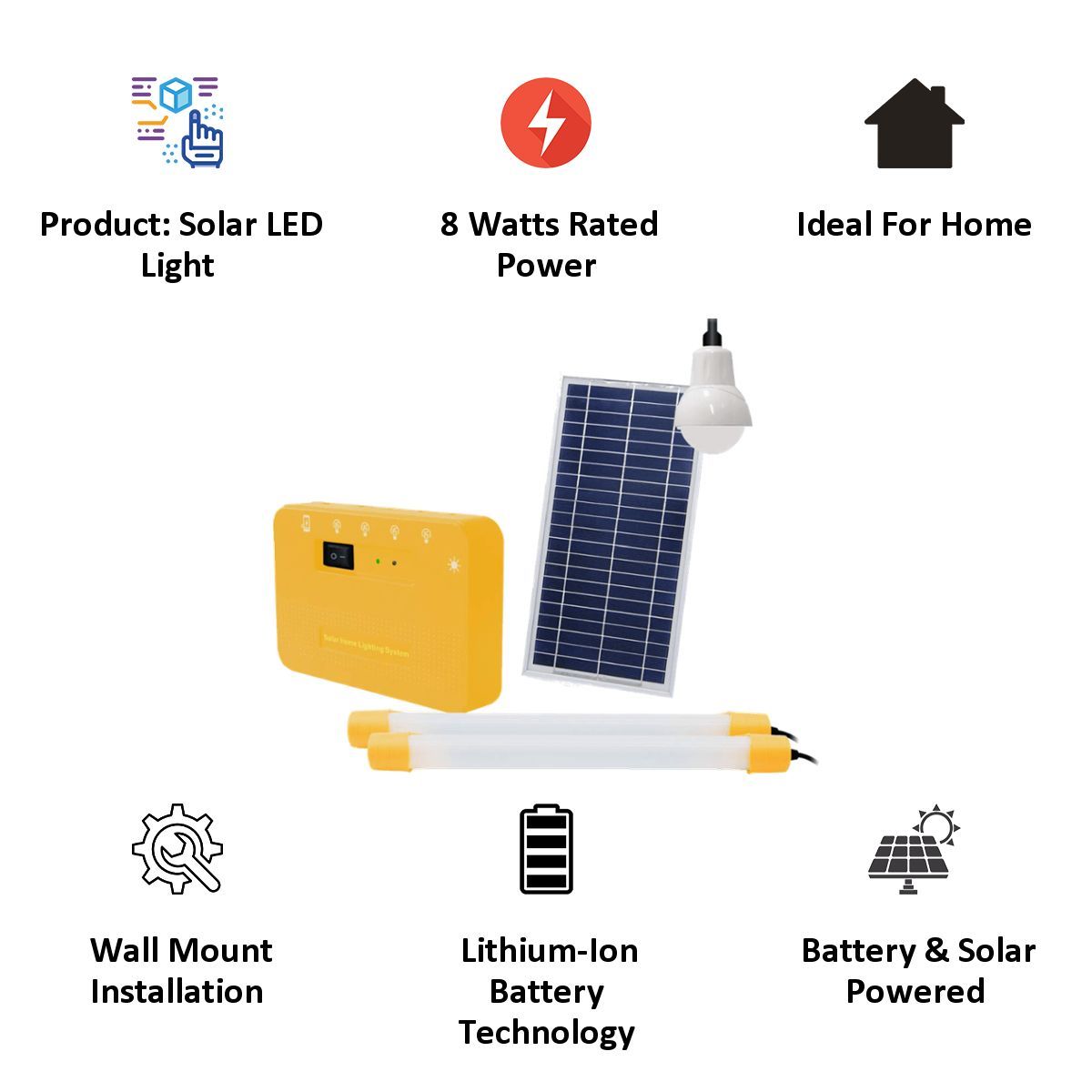 Agni Solar Home Lighting Kit 5 8 Watts Solar LED Bulb & Tube Light (Poly Crystalline Solar Panel, AG-501, Yellow)_2