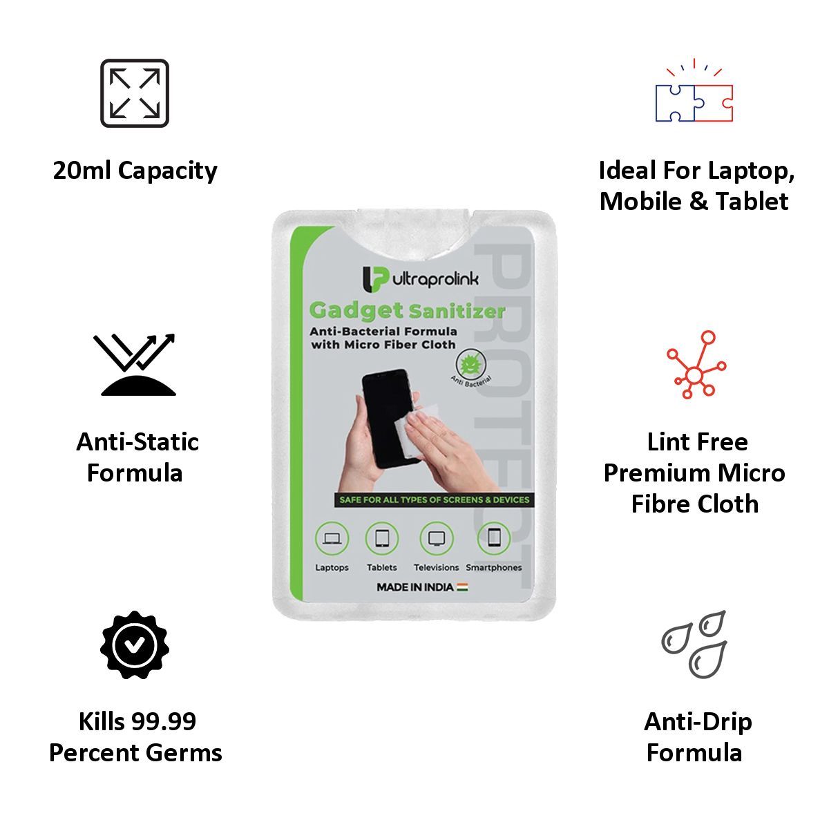 Ultraprolink Cleaning Kit For Laptops, Tablet & Mobiles (Anti-Static Formula, UM1031, Transparent)_4