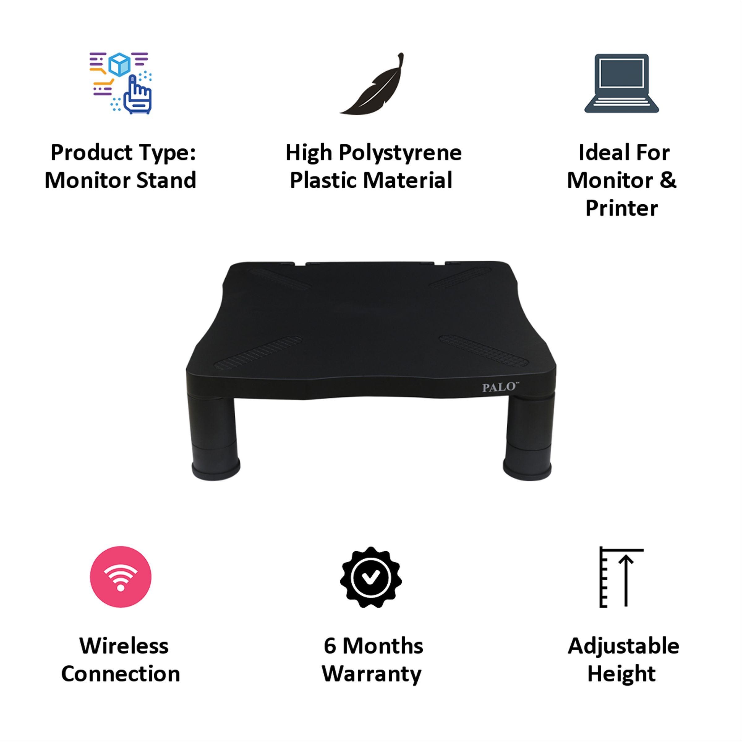 PALO PALO006 Monitor Stand For Monitor and Printer (Adjustable Height, Kanfa263, Black)_3