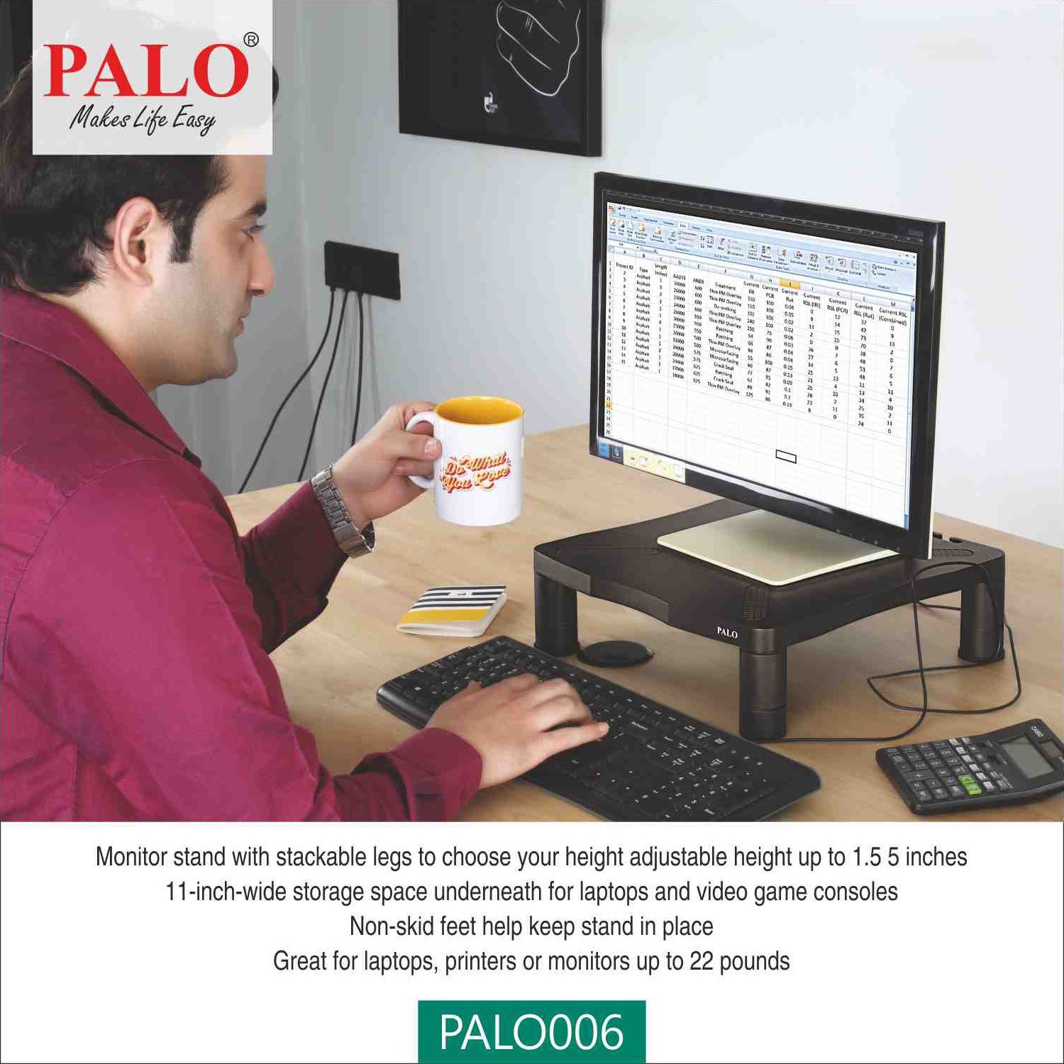 PALO PALO006 Monitor Stand For Monitor and Printer (Adjustable Height, Kanfa263, Black)_10